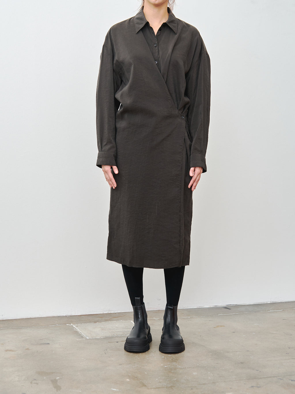 Namu Shop - Lemaire Straight Collar Twisted Dress - Dark Espresso