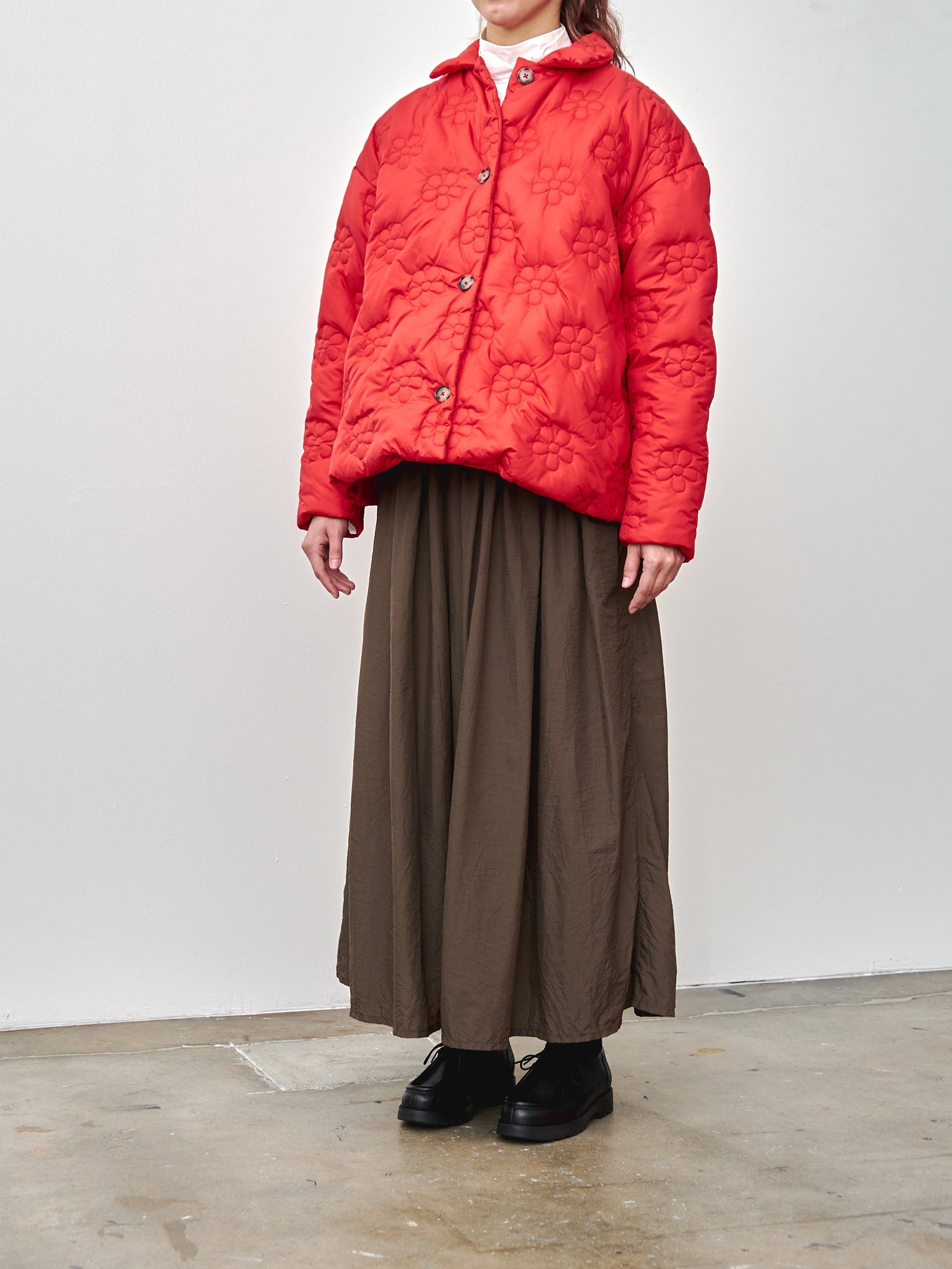 Namu Shop - Eleph Flower Puff Short Jacket - Red