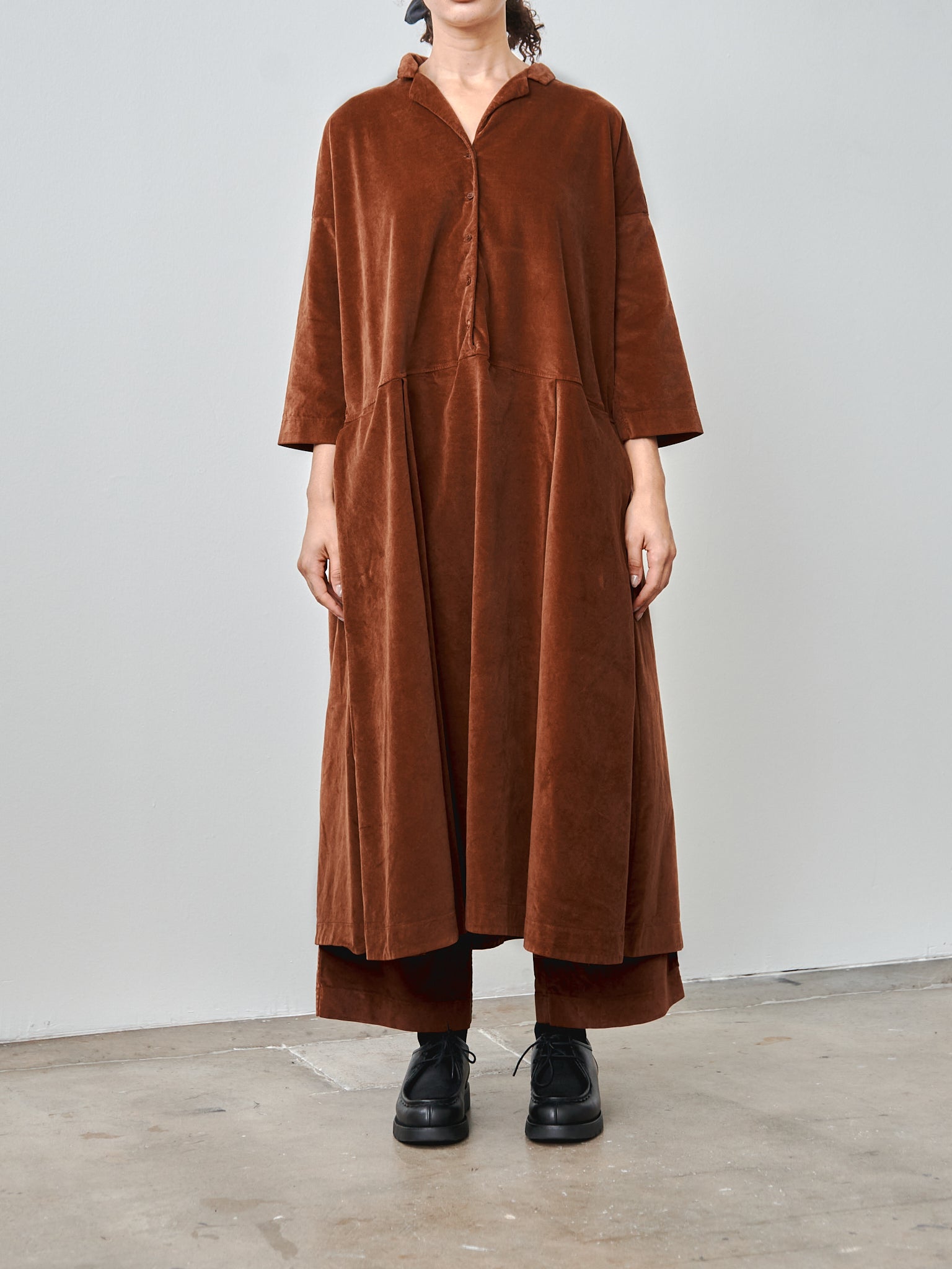 Velvet Tailored Collar Dress - Rust Velvet Tailored Collar Dress - Rust