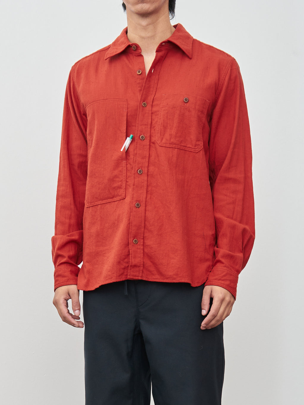 Namu Shop - ts(s) Organic Cotton Neps Asymmetric Pocket Work Shirt - Red