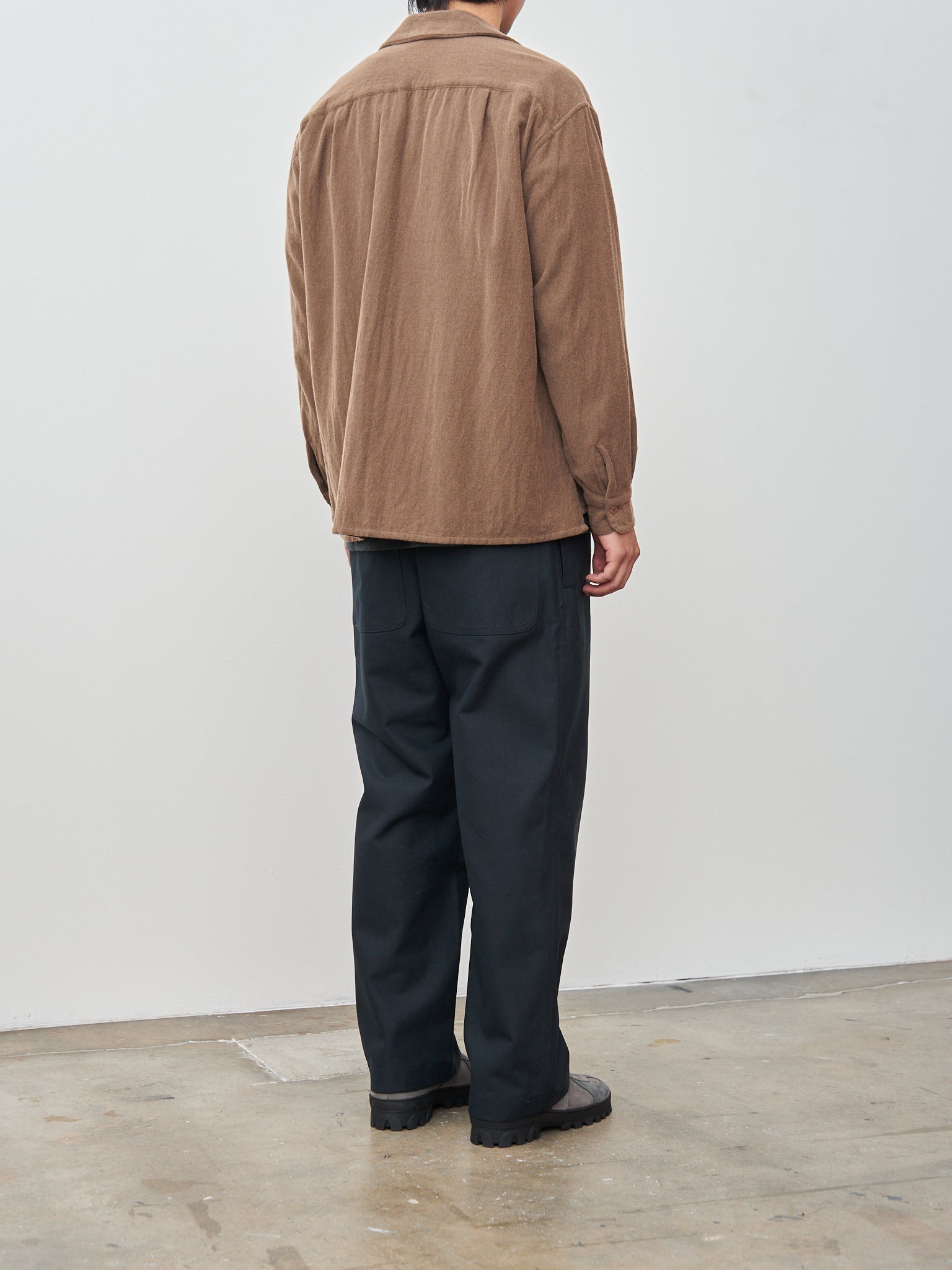 Namu Shop - ts(s) Brushed Wool Cotton Round Flap Pocket Baggy Shirt - Brown