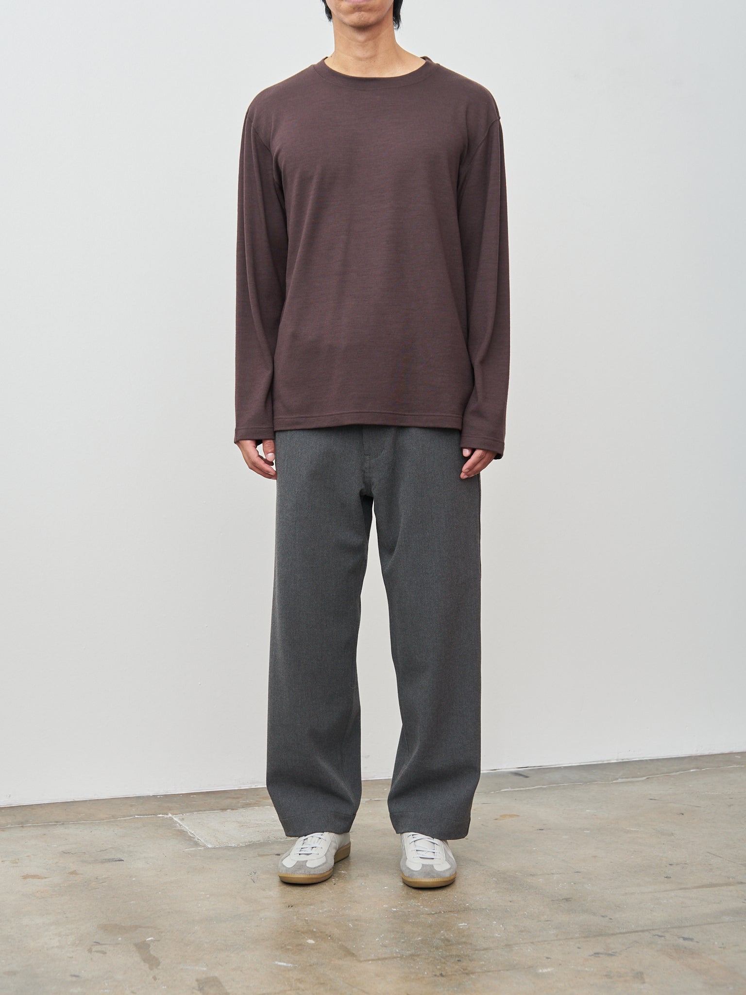 Namu Shop - ts(s) Washable Milled Wool Jersey Crewneck Top - Brown