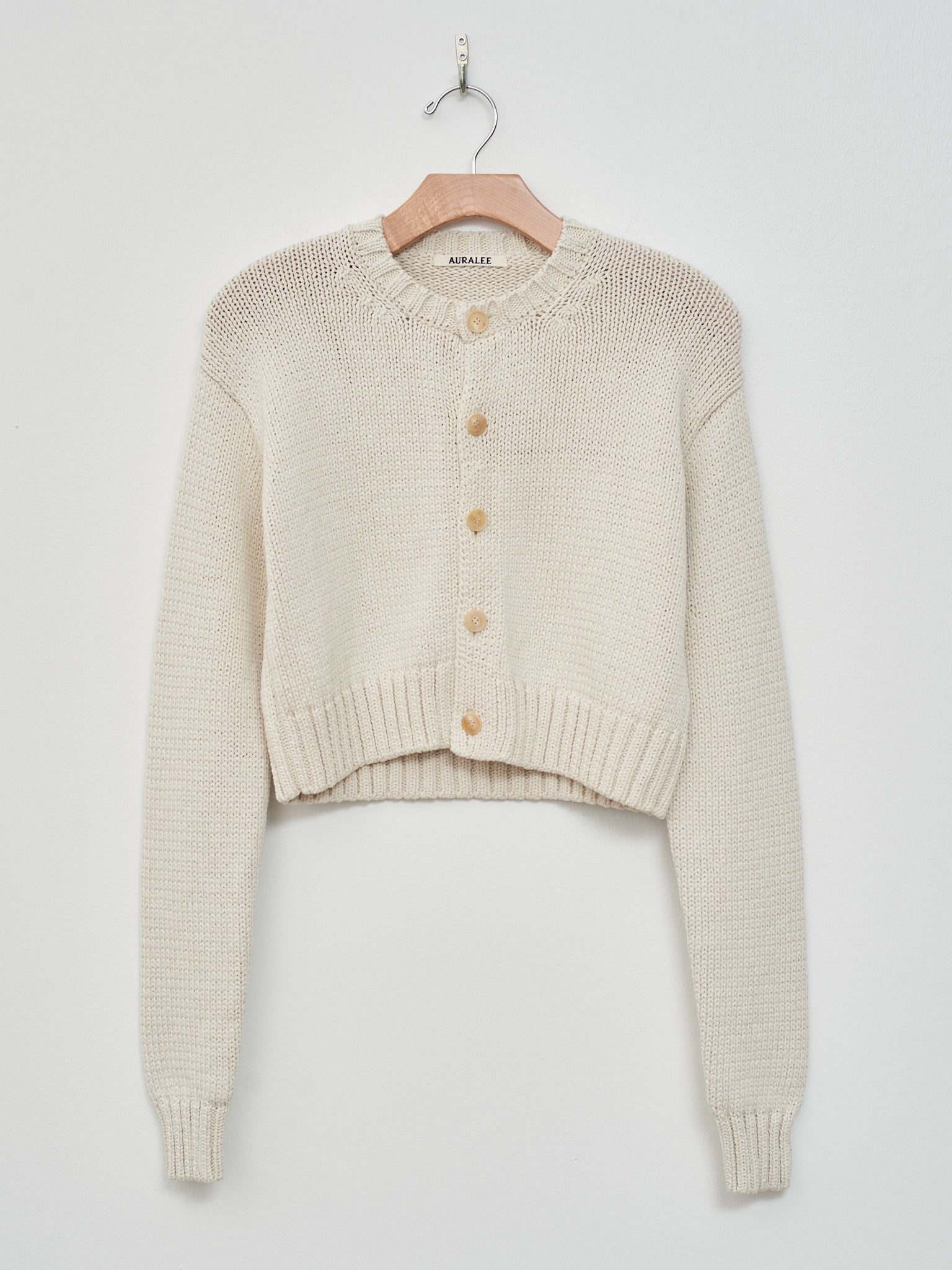 Namu Shop - Auralee Cotton Lily-Yarn Knit Crew Neck Short Cardigan - Ivory