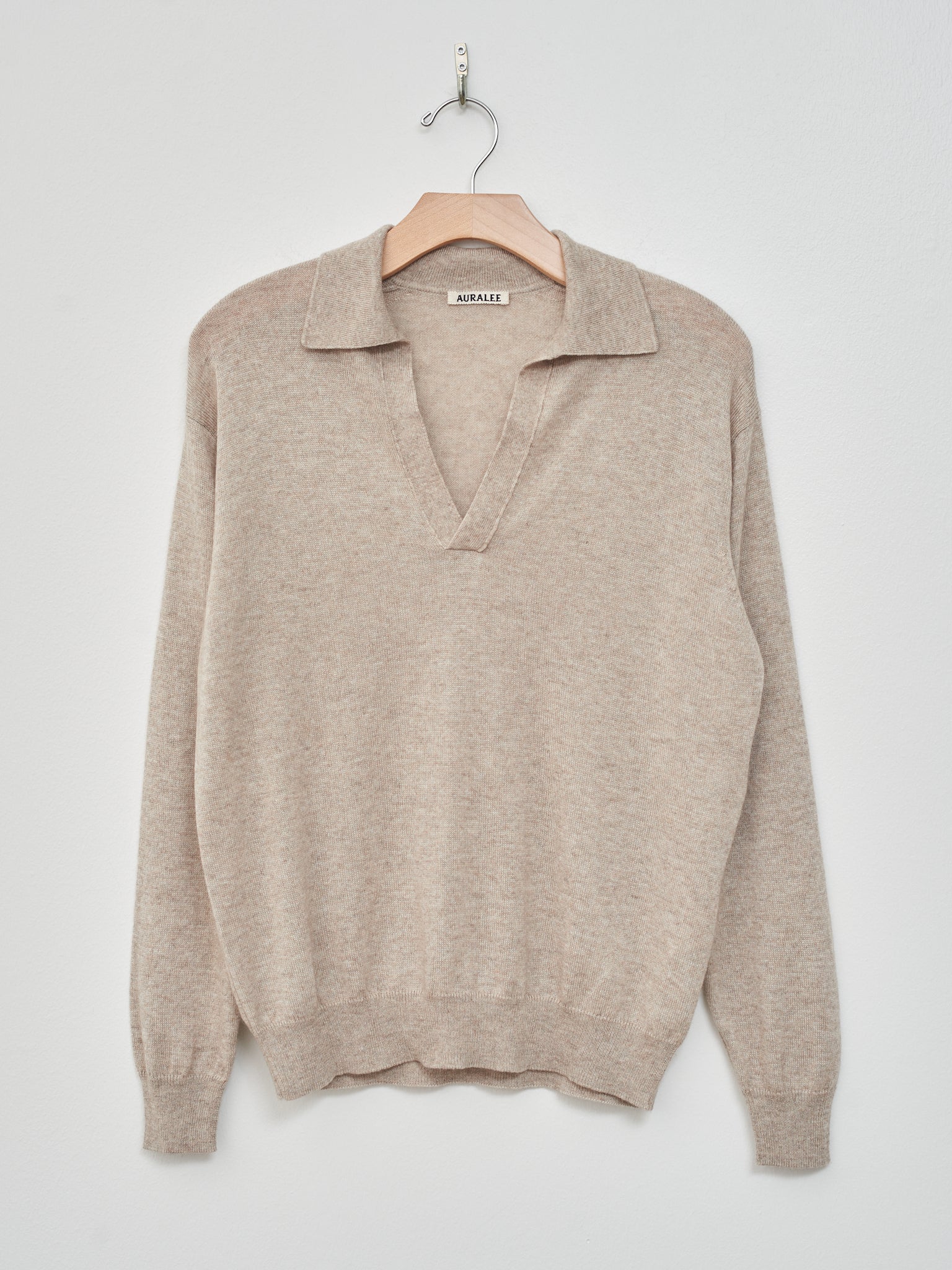 Namu Shop - Auralee Super Fine Cashmere Silk Knit Skipper Polo - Top Beige