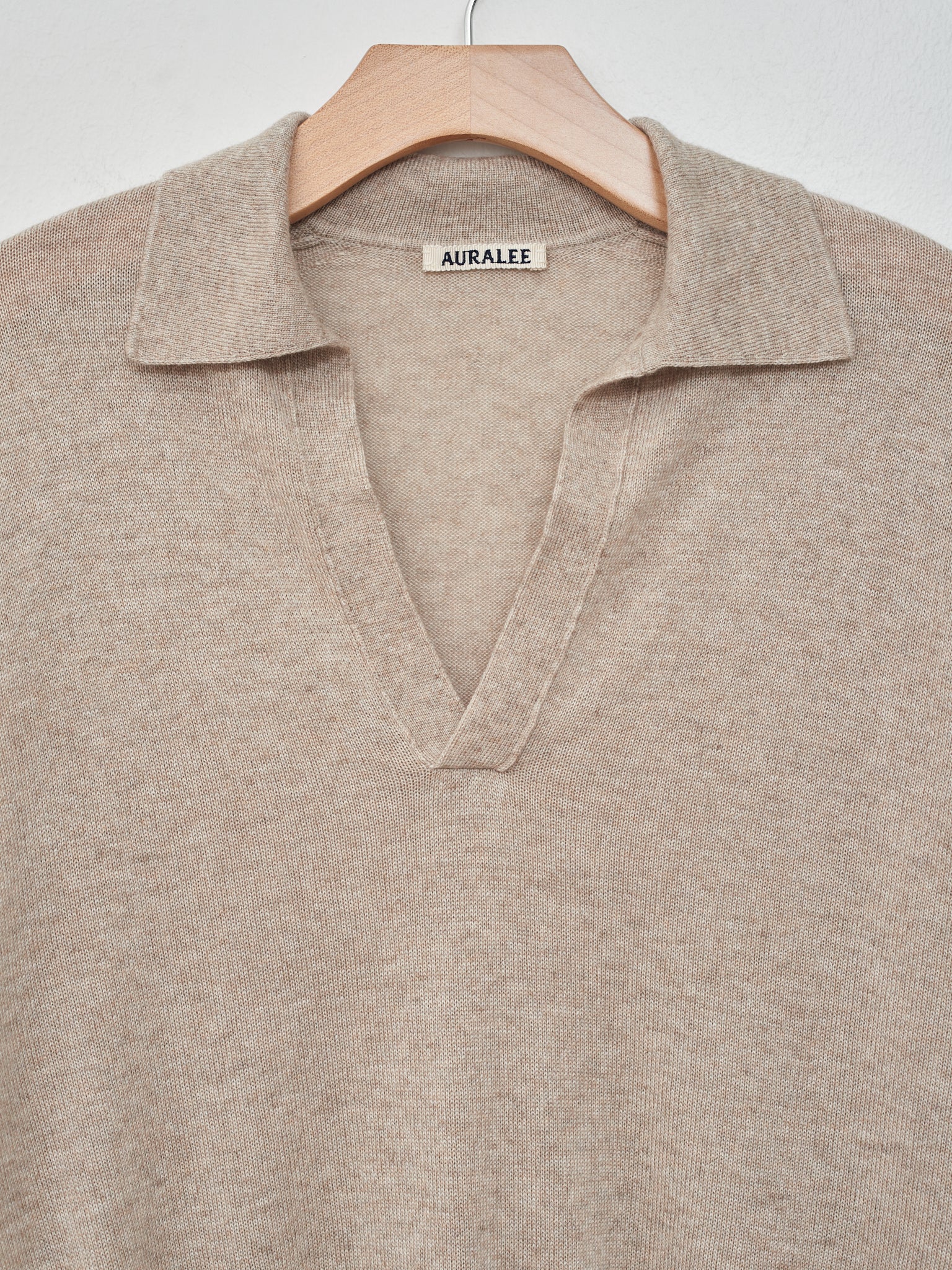 Namu Shop - Auralee Super Fine Cashmere Silk Knit Skipper Polo - Top Beige