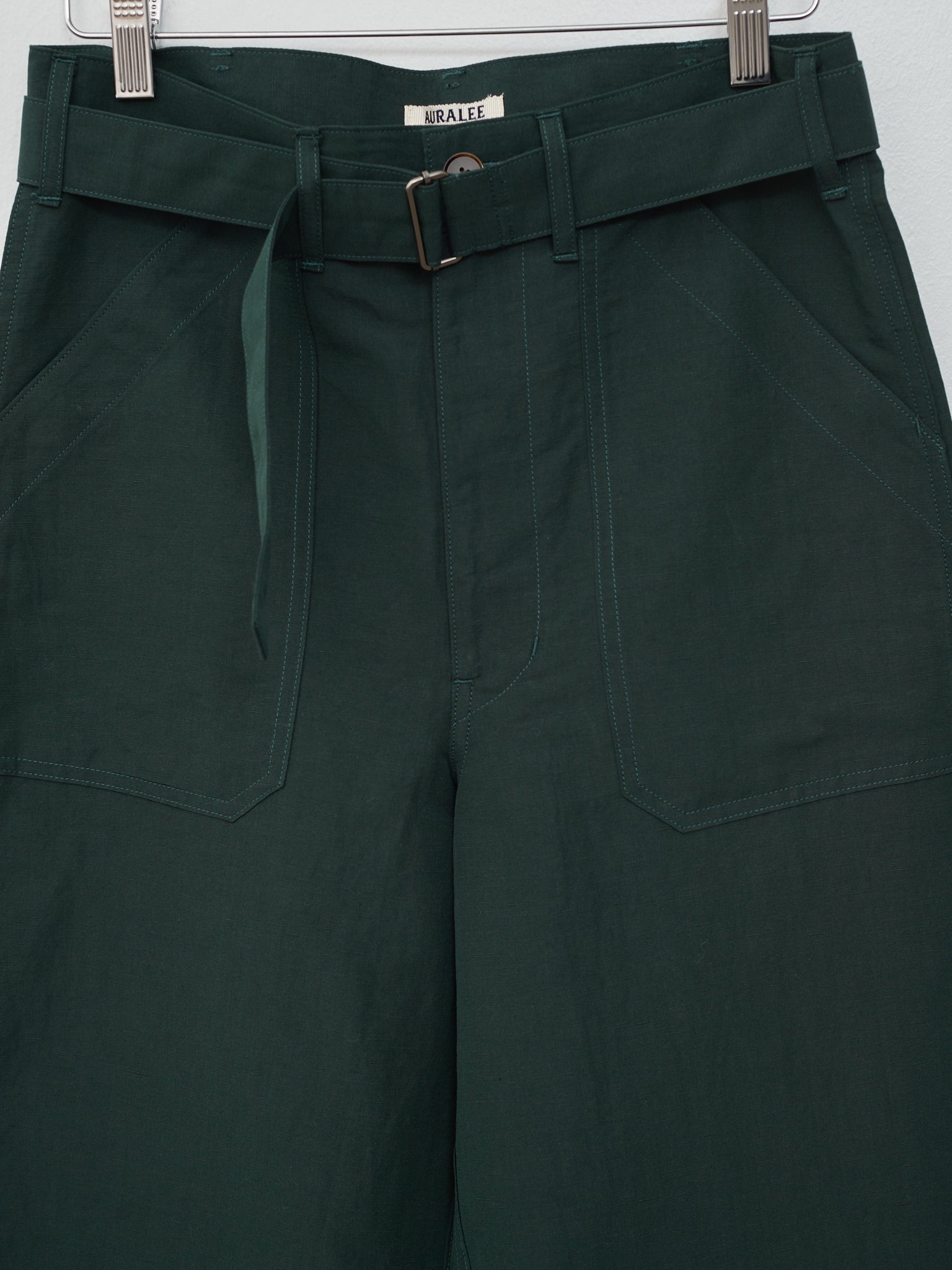 Namu Shop - Auralee High Density Finx Linen Weather Pants - Dark Green