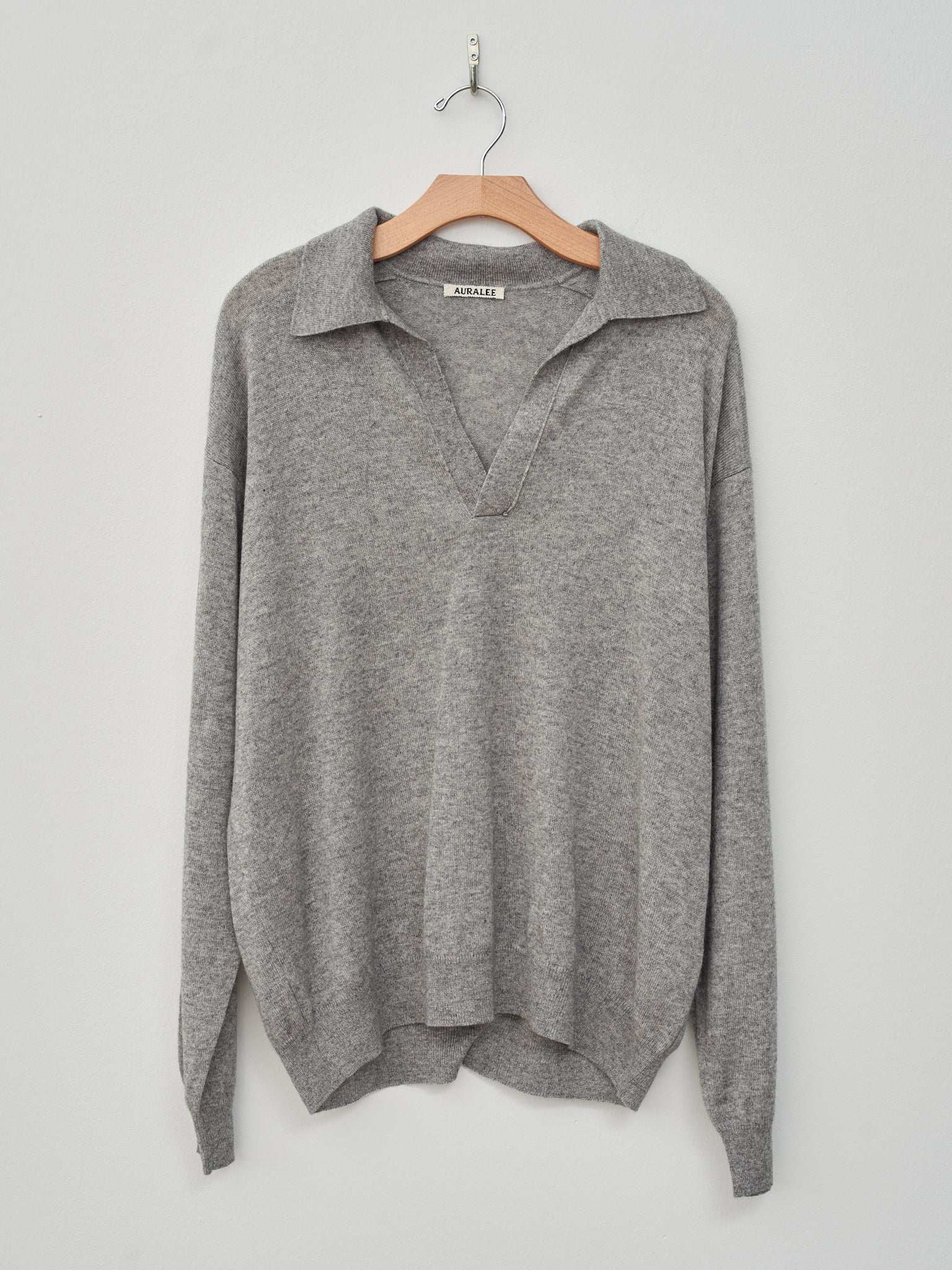 Namu Shop - Auralee Super Fine Cashmere Silk Knit Skipper Polo- Top Gray