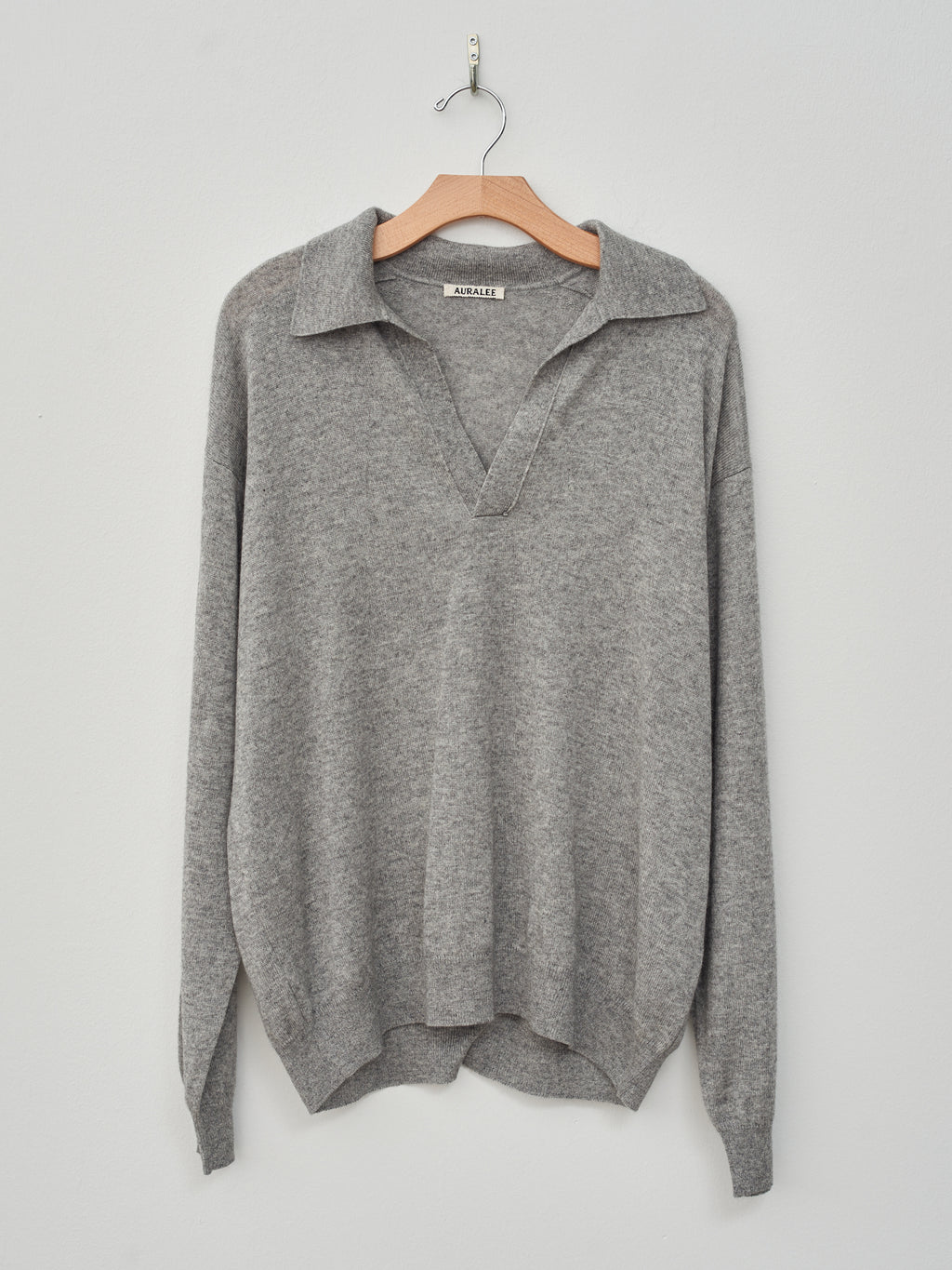 Namu Shop - Auralee Super Fine Cashmere Silk Knit Skipper Polo- Top Gray