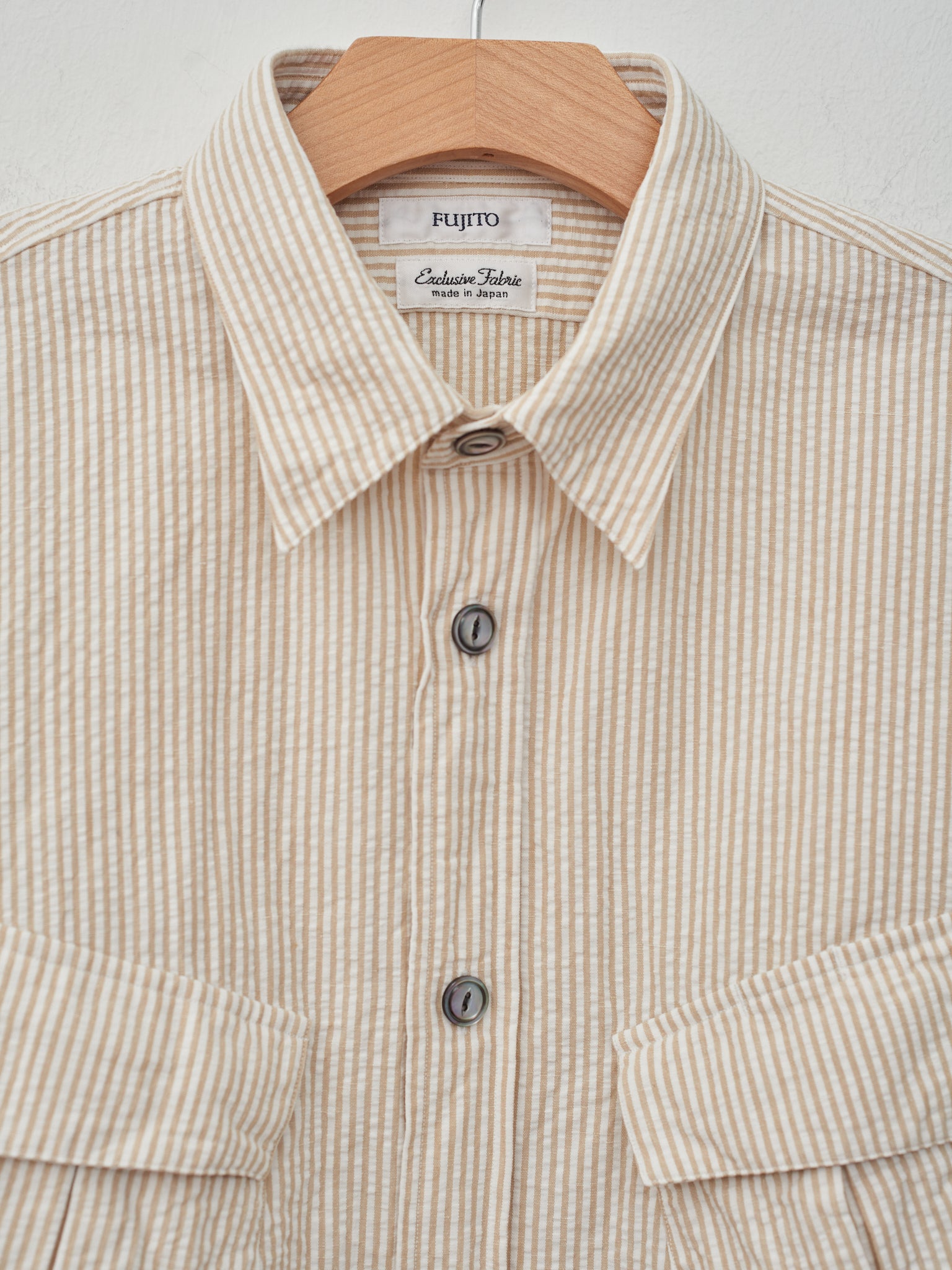 Namu Shop - Fujito S/S Fatigue Shirt - Beige Stripe Namu Shop - Fujito S/S Fatigue Shirt - Beige Stripe