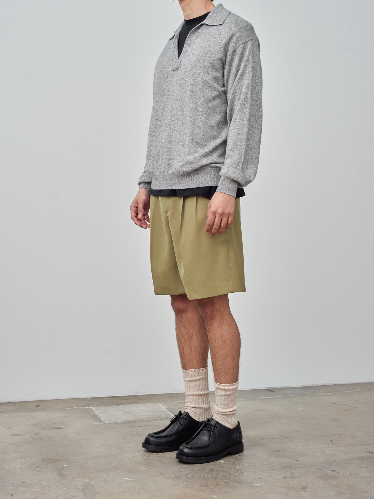 Namu Shop - Auralee Super Fine Cashmere Silk Knit Skipper Polo- Top Gray