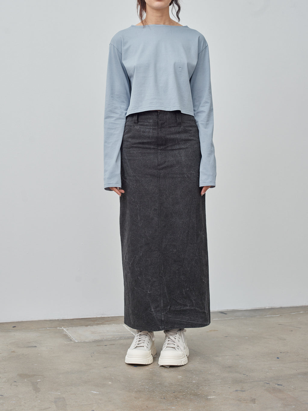 Namu Shop - Auralee Organic Cotton High Gauge Jersey Boat Neck L/S Tee - Blue Gray