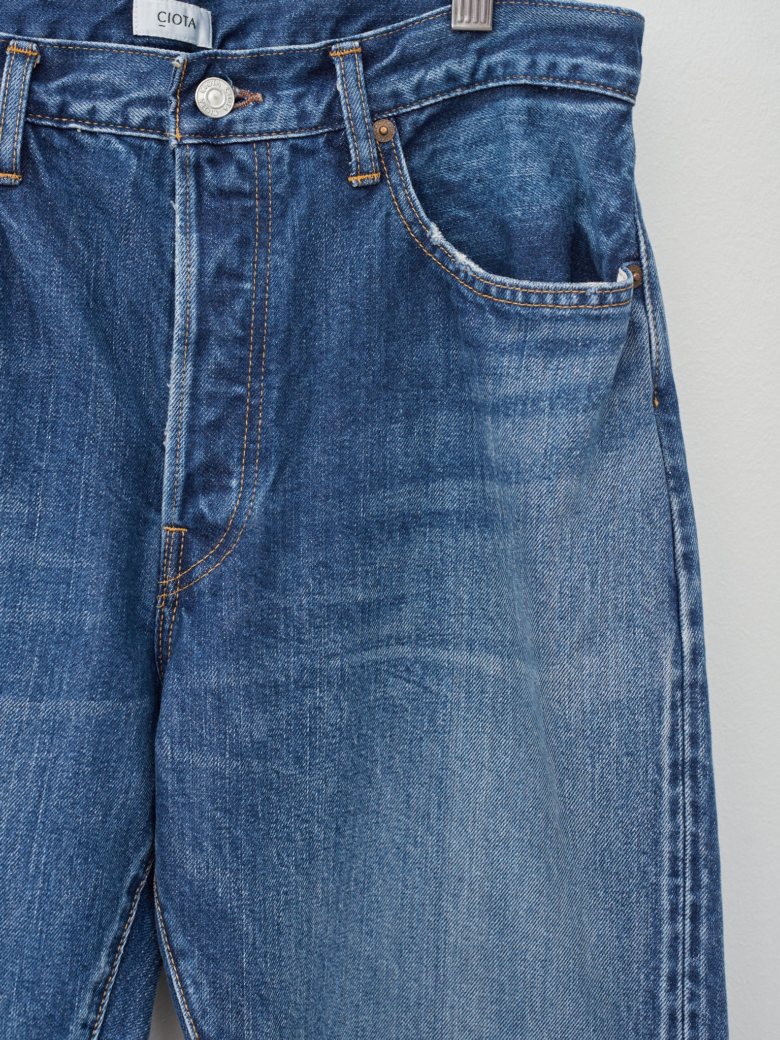 Namu Shop - Ciota Straight 5 Pocket Pants - Medium Dark Blue Damage