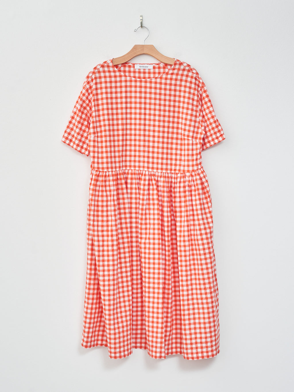Namu Shop - Veritecoeur Gingham Check Gather Dress - Orange