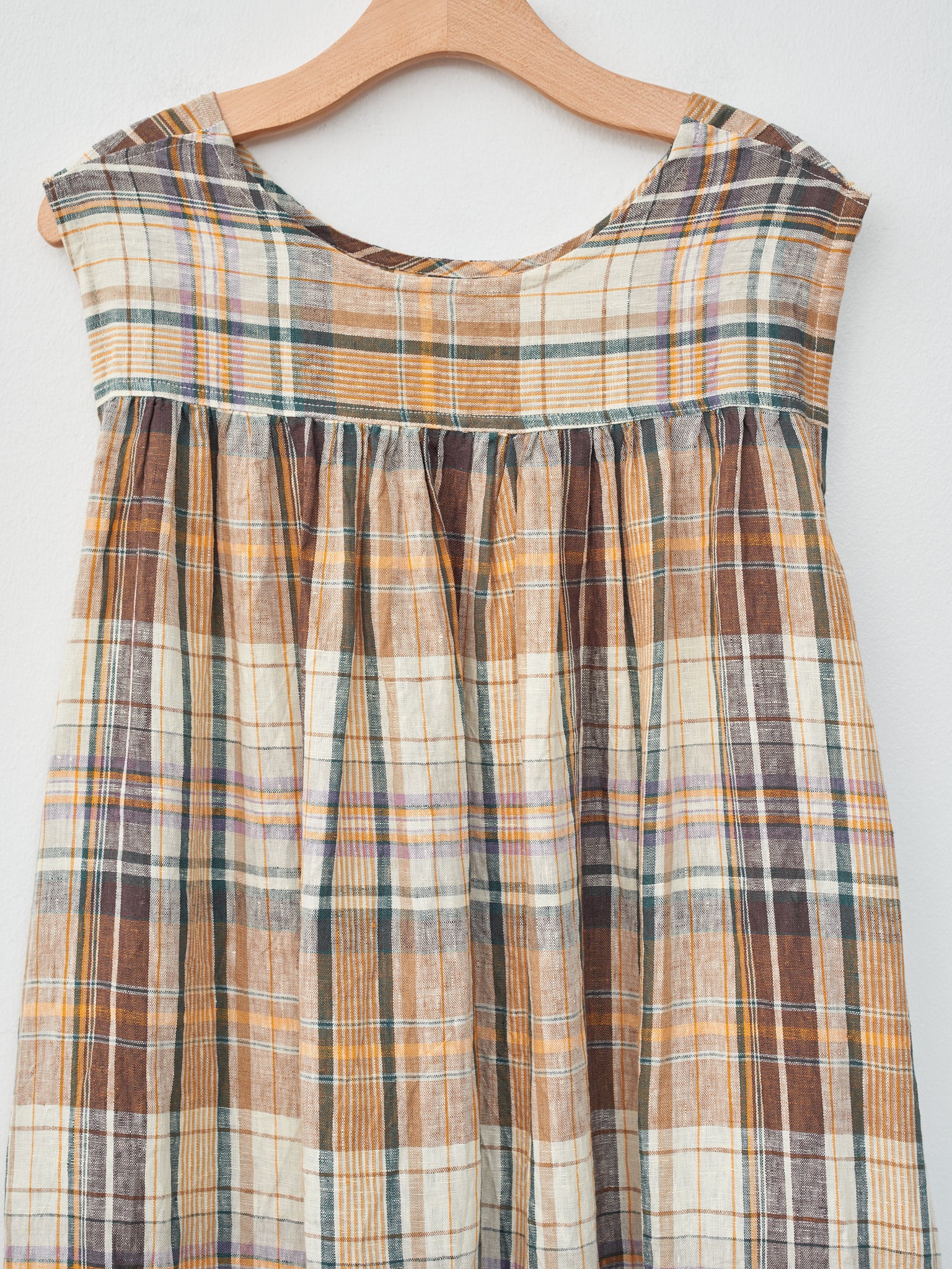 Linen Check Dress - Beige Linen Check Dress - Beige