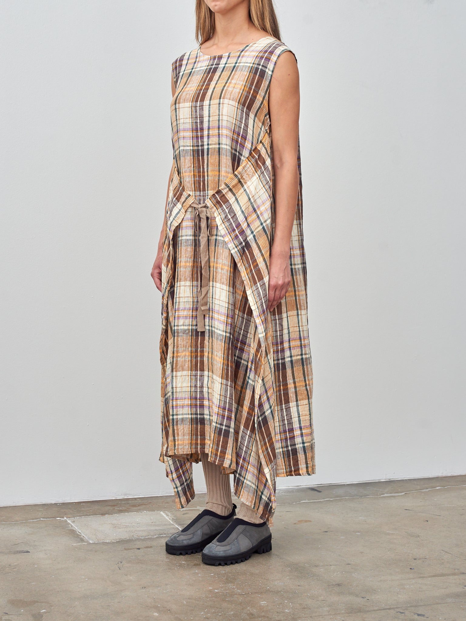 Linen Check Dress - Beige Linen Check Dress - Beige