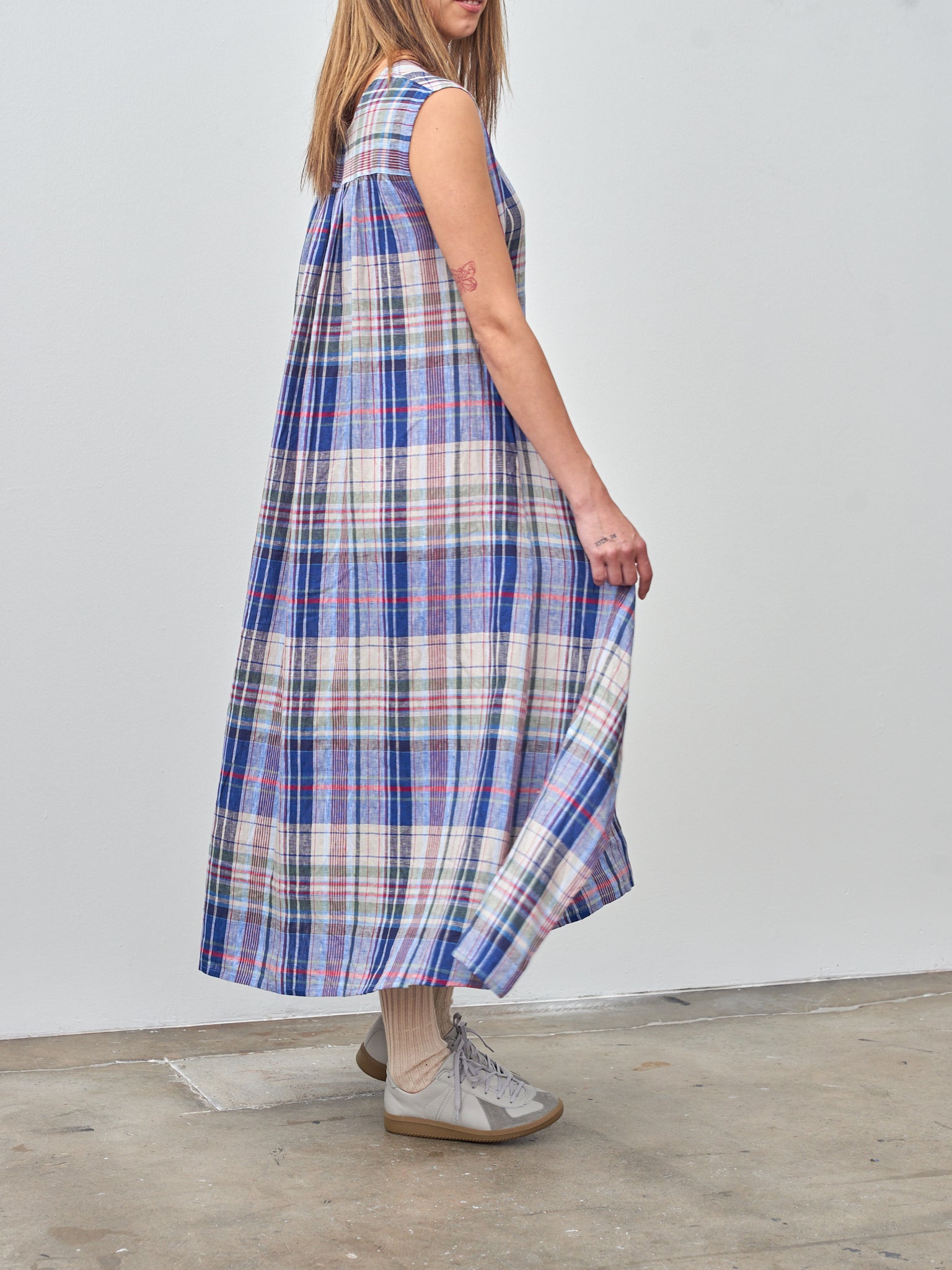 Linen Check Dress - Navy Linen Check Dress - Navy