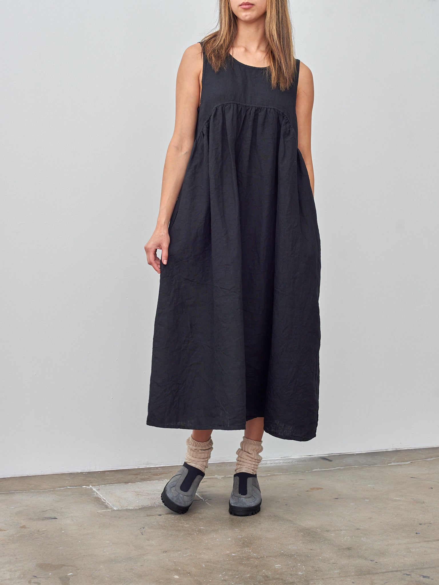 Namu Shop - Ichi Antiquites Linen Canvas Dress - Black