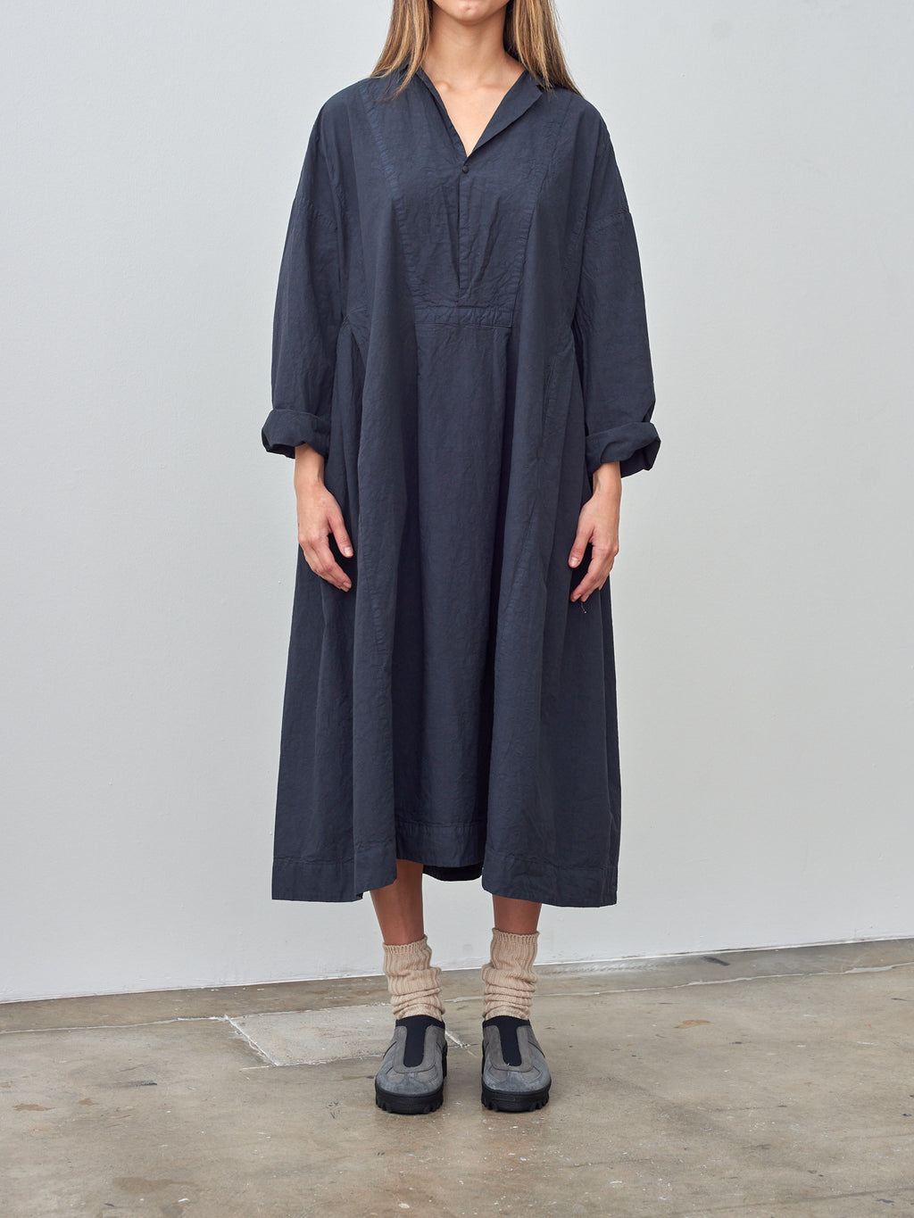 Namu Shop - Veritecoeur Shrink Yoke Dress - Navy Black