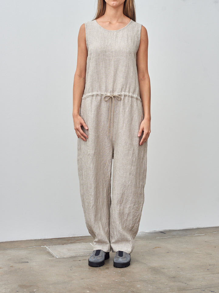 Linen Canvas Sleeveless Jumpsuit - Natural