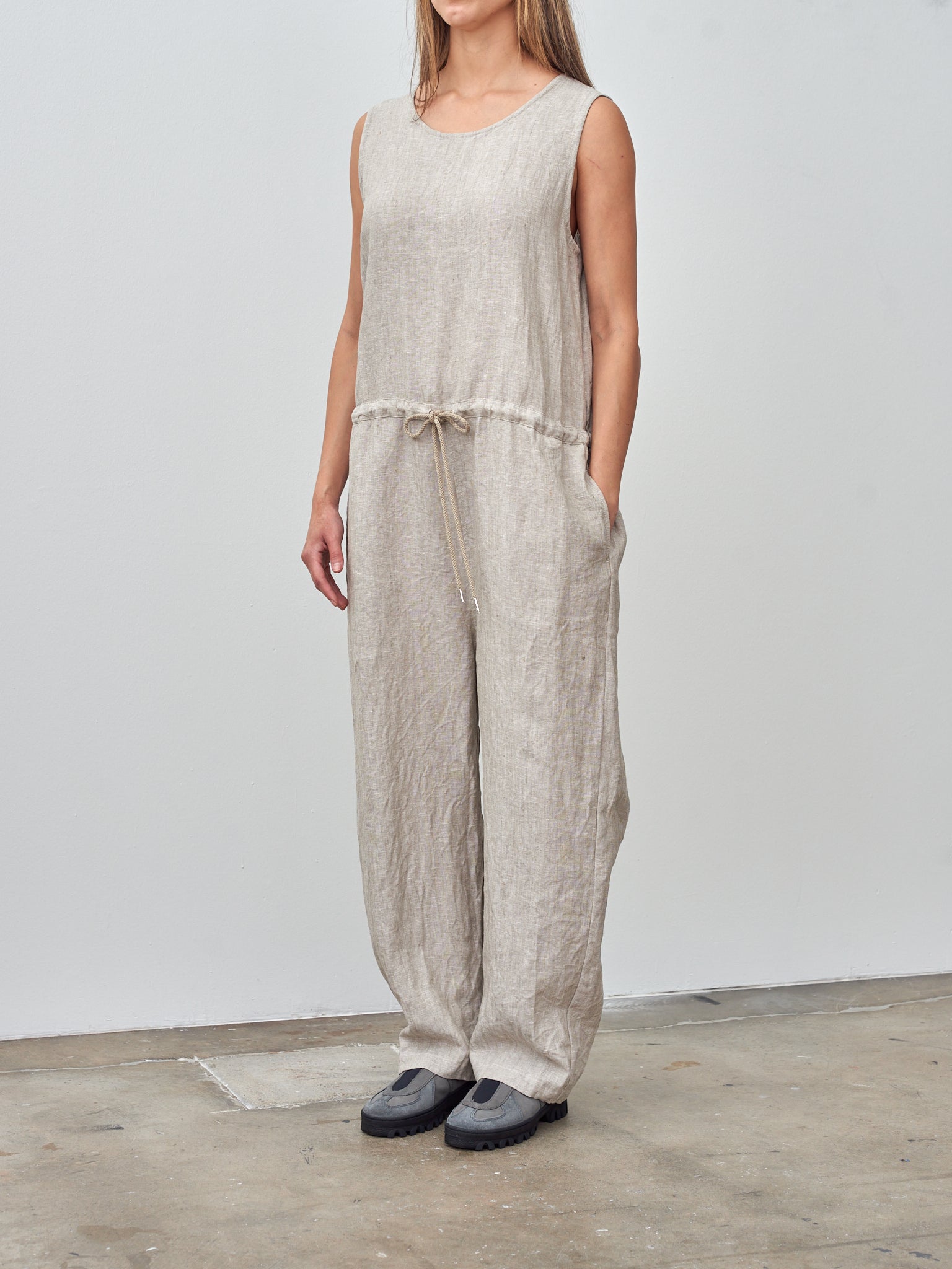 Namu Shop - Ichi Antiquites Linen Canvas Sleeveless Jumpsuit - Natural