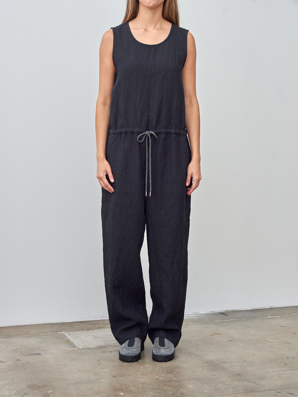 Namu Shop - Ichi Antiquites Linen Canvas Sleeveless Jumpsuit - black
