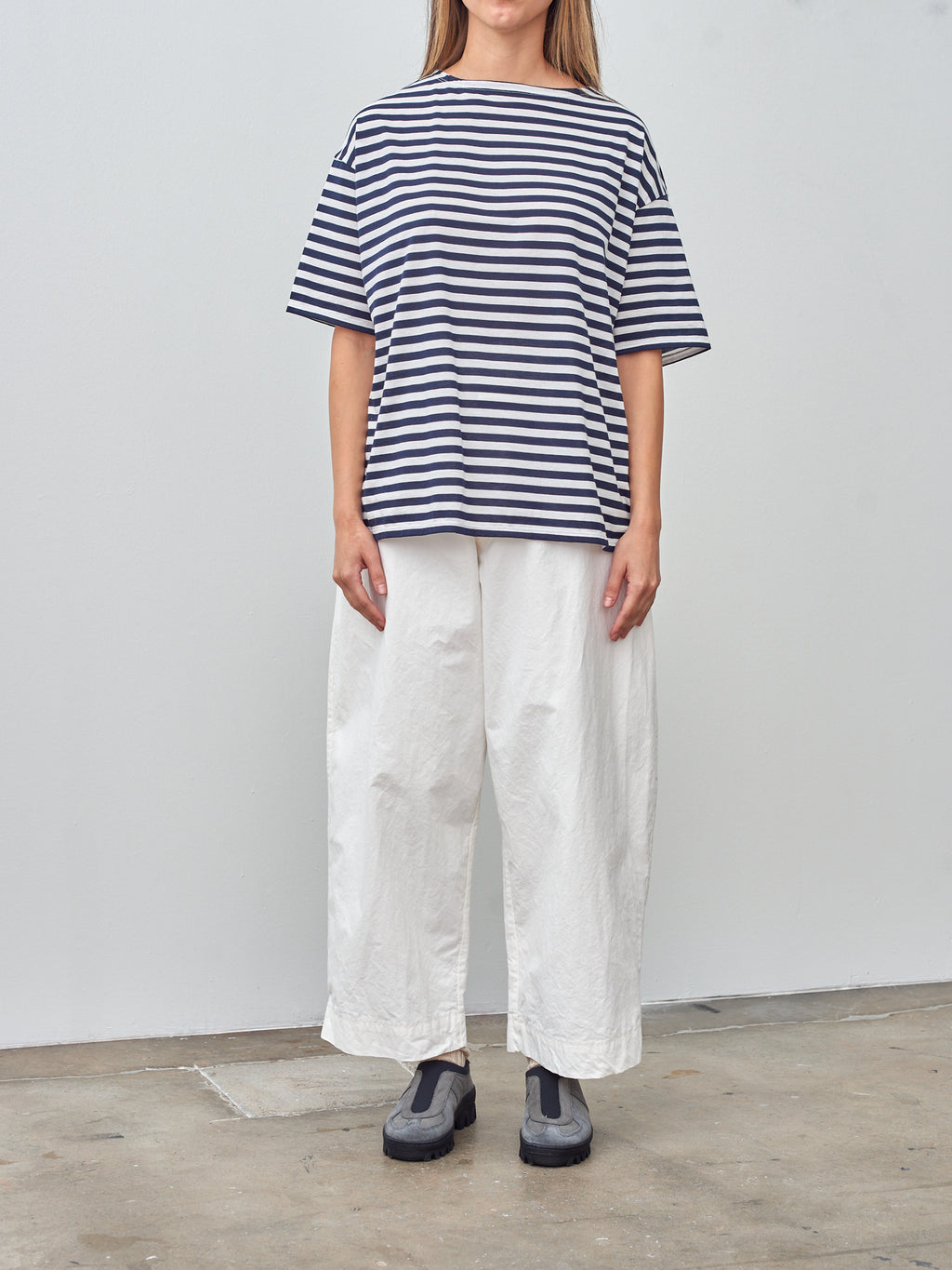 Namu Shop - Veritecoeur Border Half Sleeve Tee - Navy