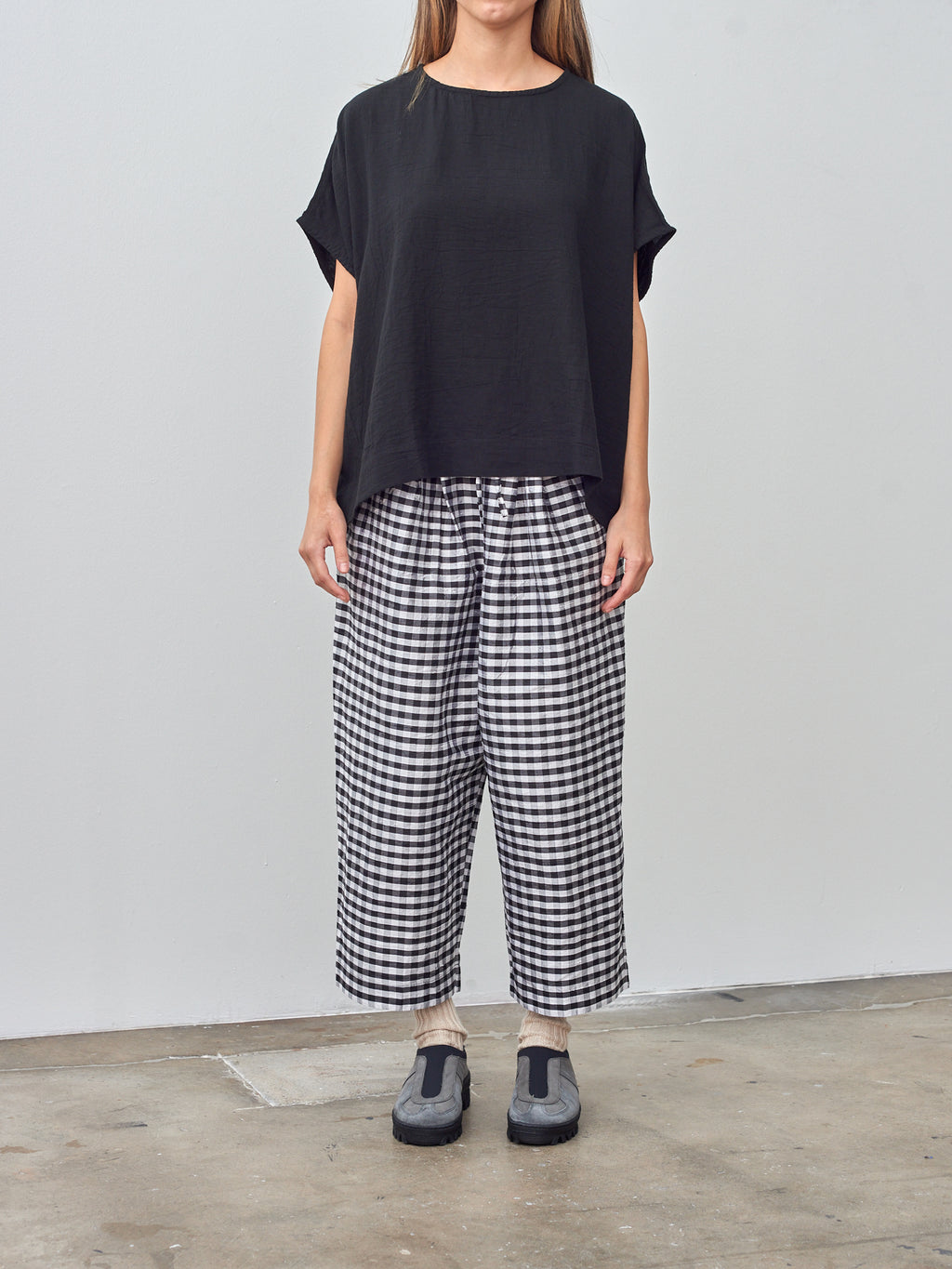 Namu Shop - Veritecoeur Dupion Silk Check Pants - Black x White