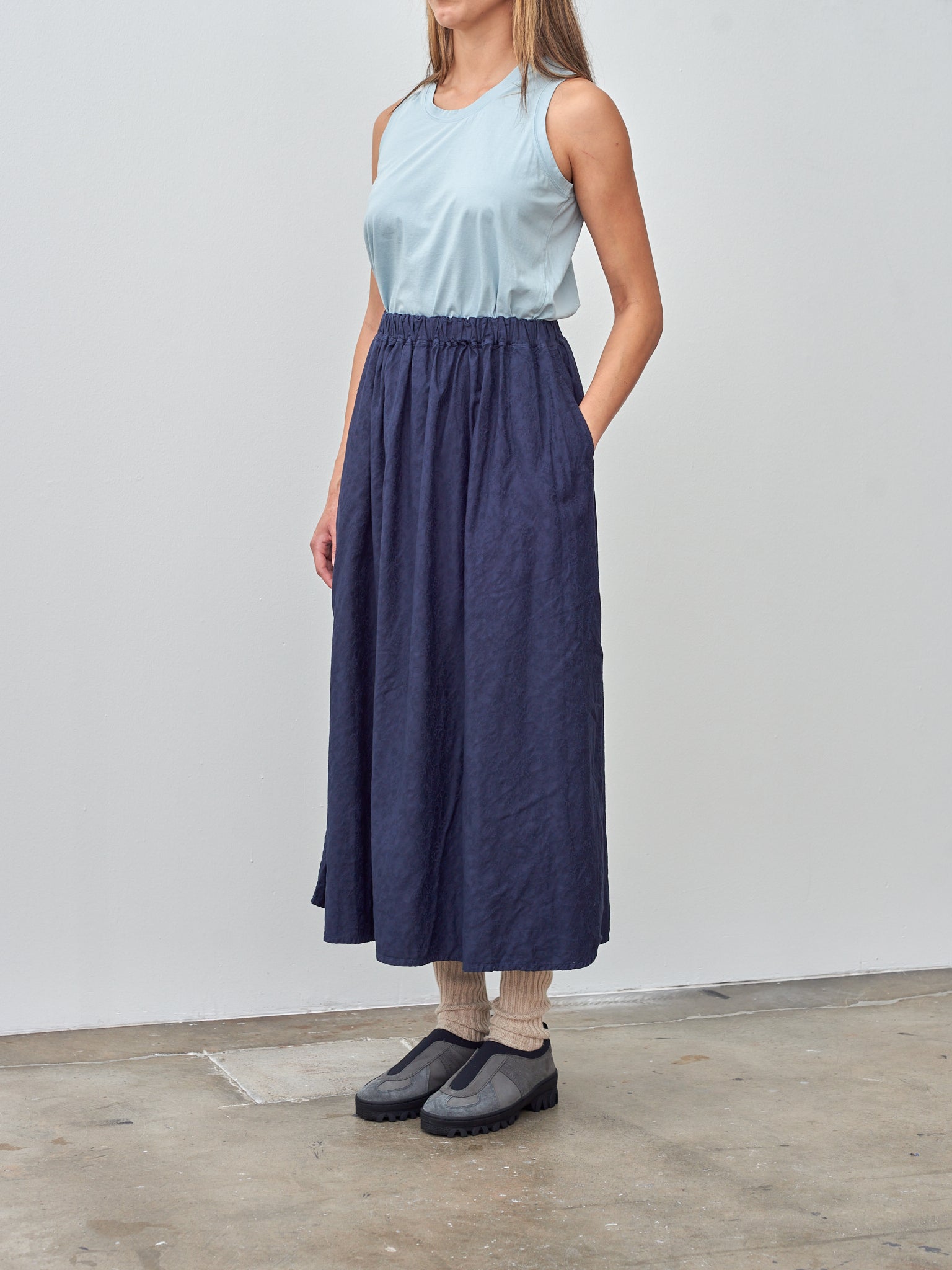 Namu Shop - Ichi Antiquites Azumadaki Vintage French Cotton Skirt - Navy