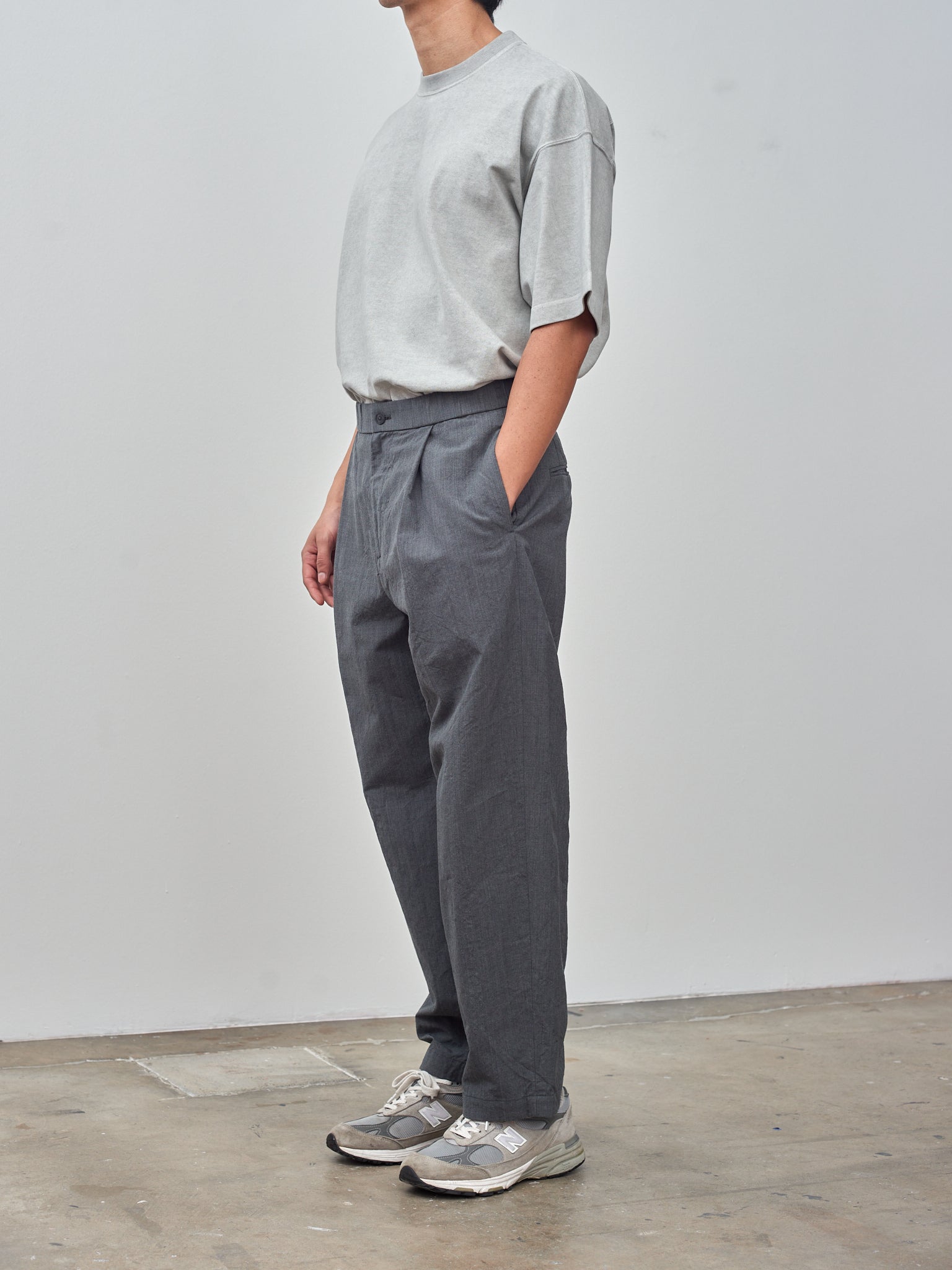 Namu Shop - Aton Wool Washi Tropical Wide Pants - Charcoal