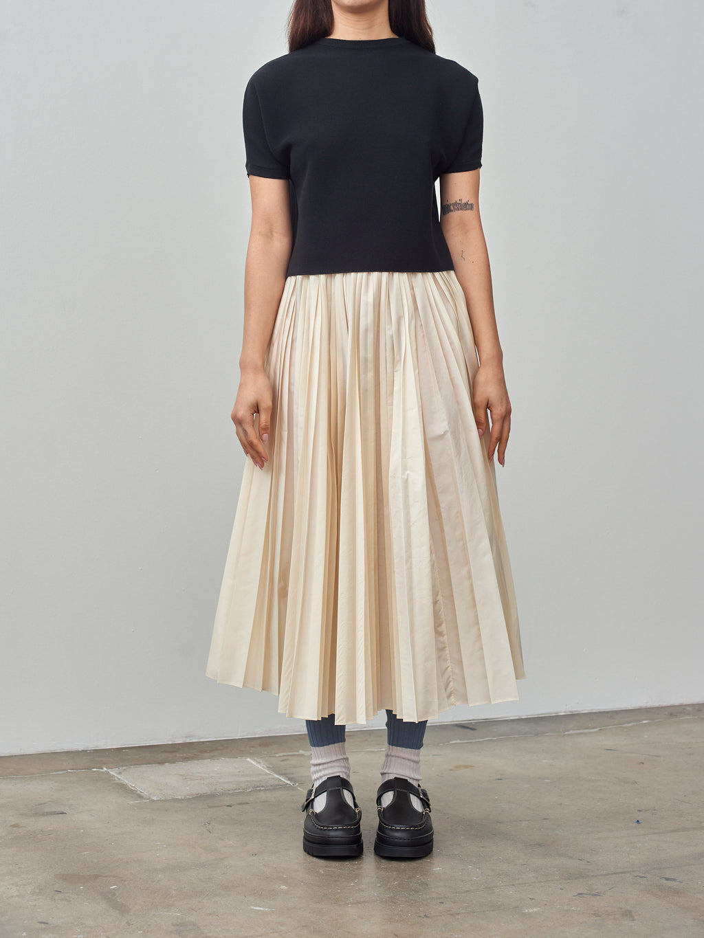 Namu Shop - Sara Lanzi Washed Taffeta Pleated Skirt - Ivory