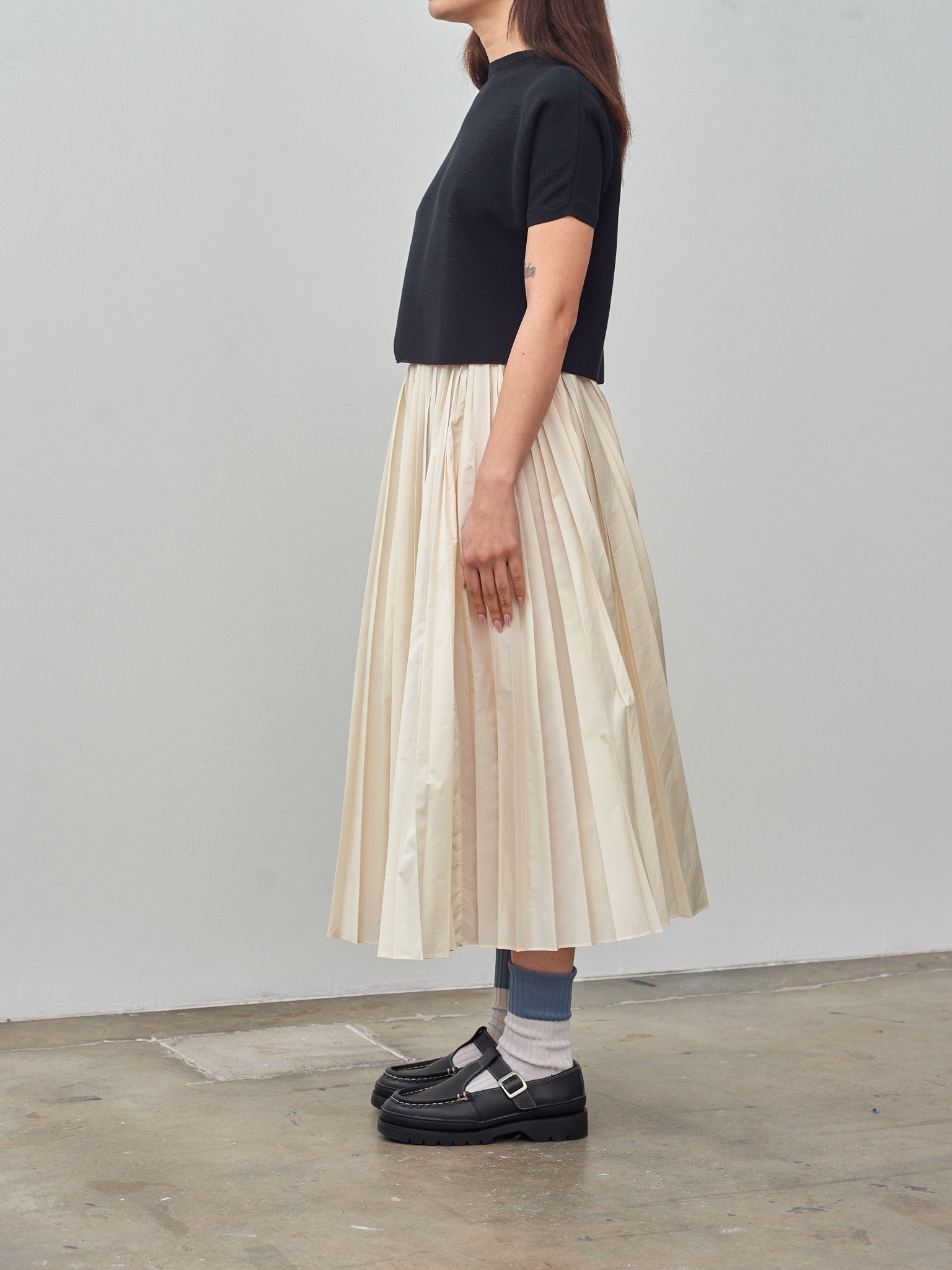 Namu Shop - Sara Lanzi Washed Taffeta Pleated Skirt - Ivory