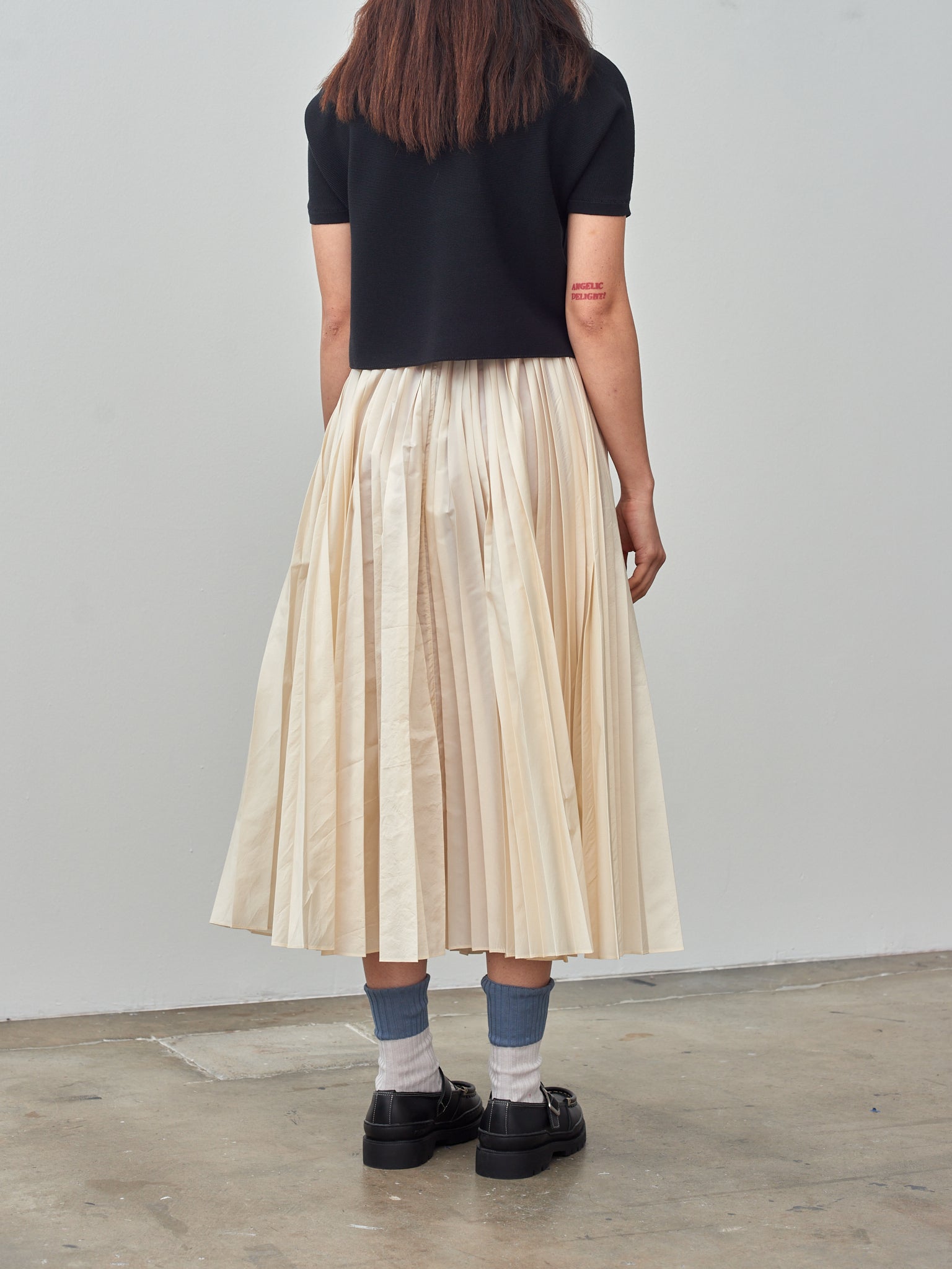 Namu Shop - Sara Lanzi Washed Taffeta Pleated Skirt - Ivory