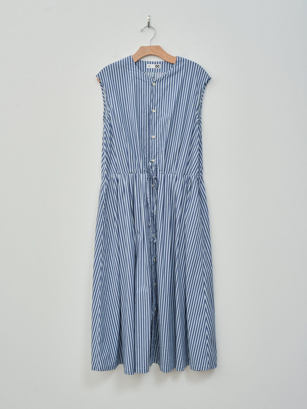 Namu Shop - ts(s) Bengal Stripe Sleeveless Drawstring Gather Dress - Blue