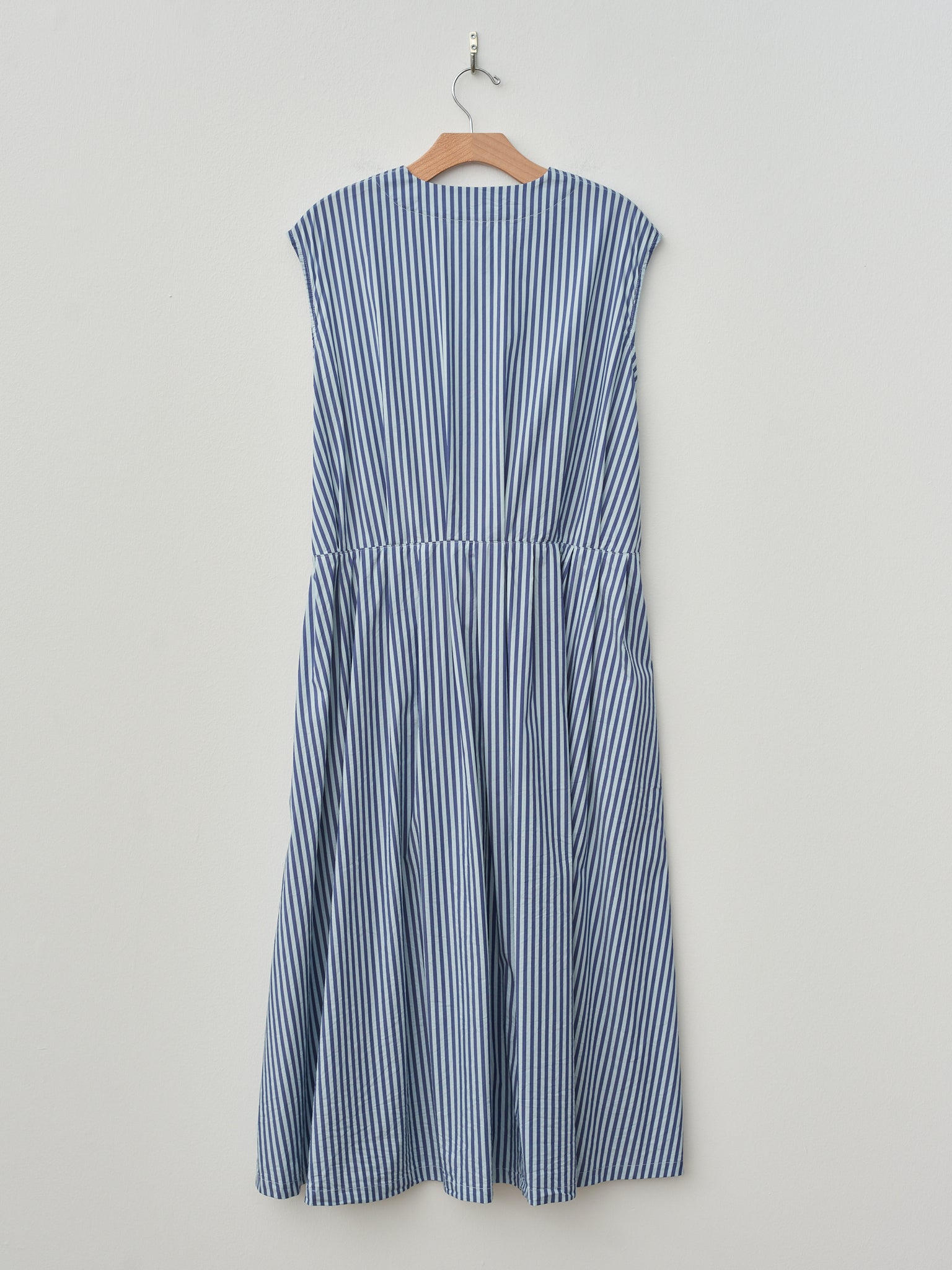 Namu Shop - ts(s) Bengal Stripe Sleeveless Drawstring Gather Dress - Blue