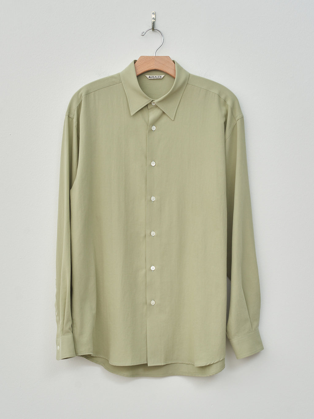 Namu Shop - Auralee Hard Twist Cotton Silk Viyella Shirt - Sage Green