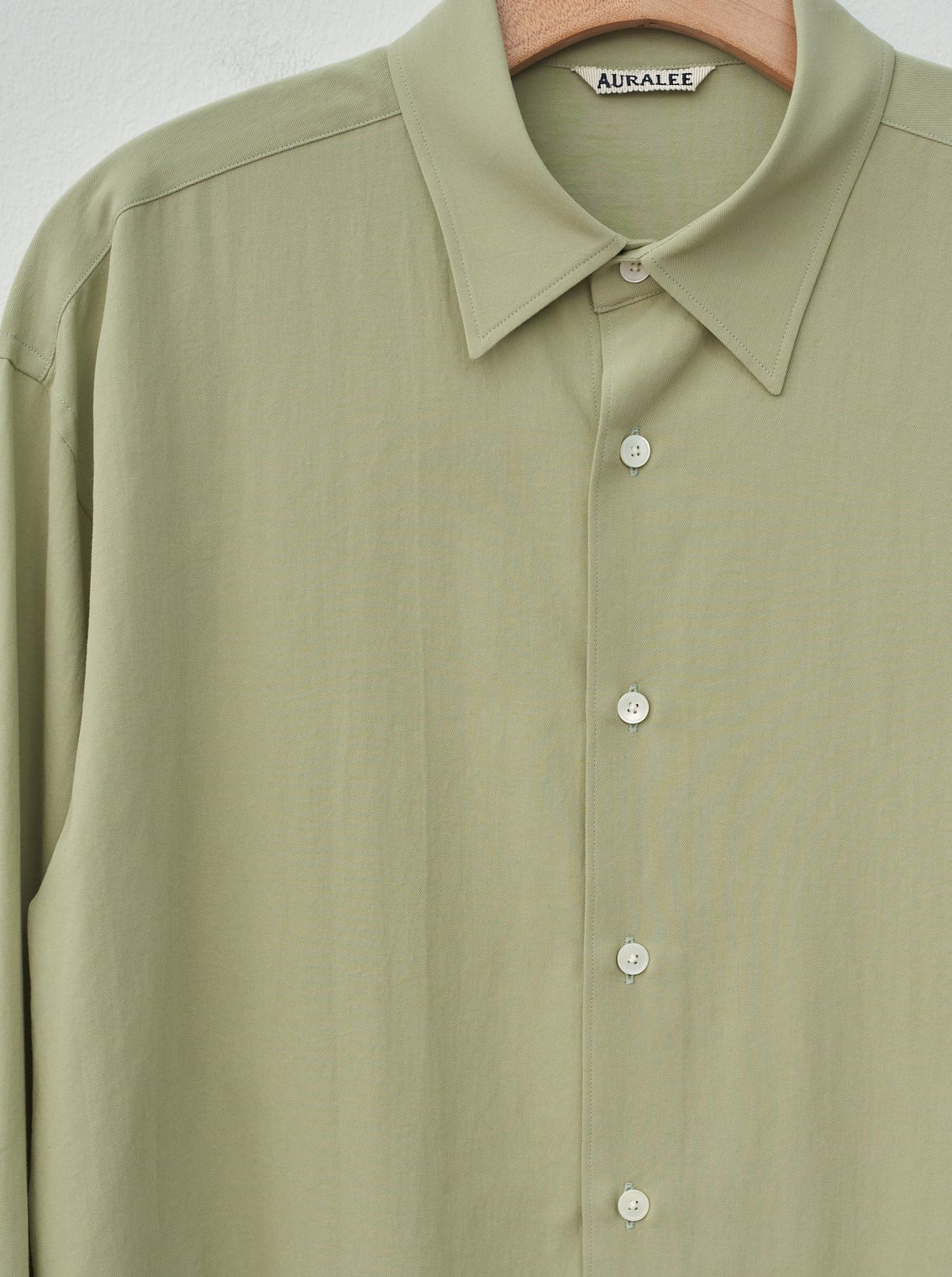 Namu Shop - Auralee Hard Twist Cotton Silk Viyella Shirt - Sage Green