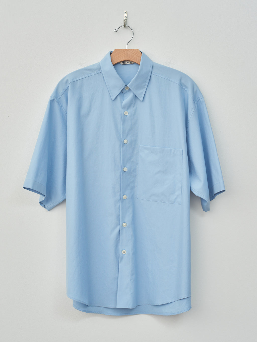 Namu Shop - Auralee Washed Finx Twill Big Half Sleeved Shirt - Sax Blue