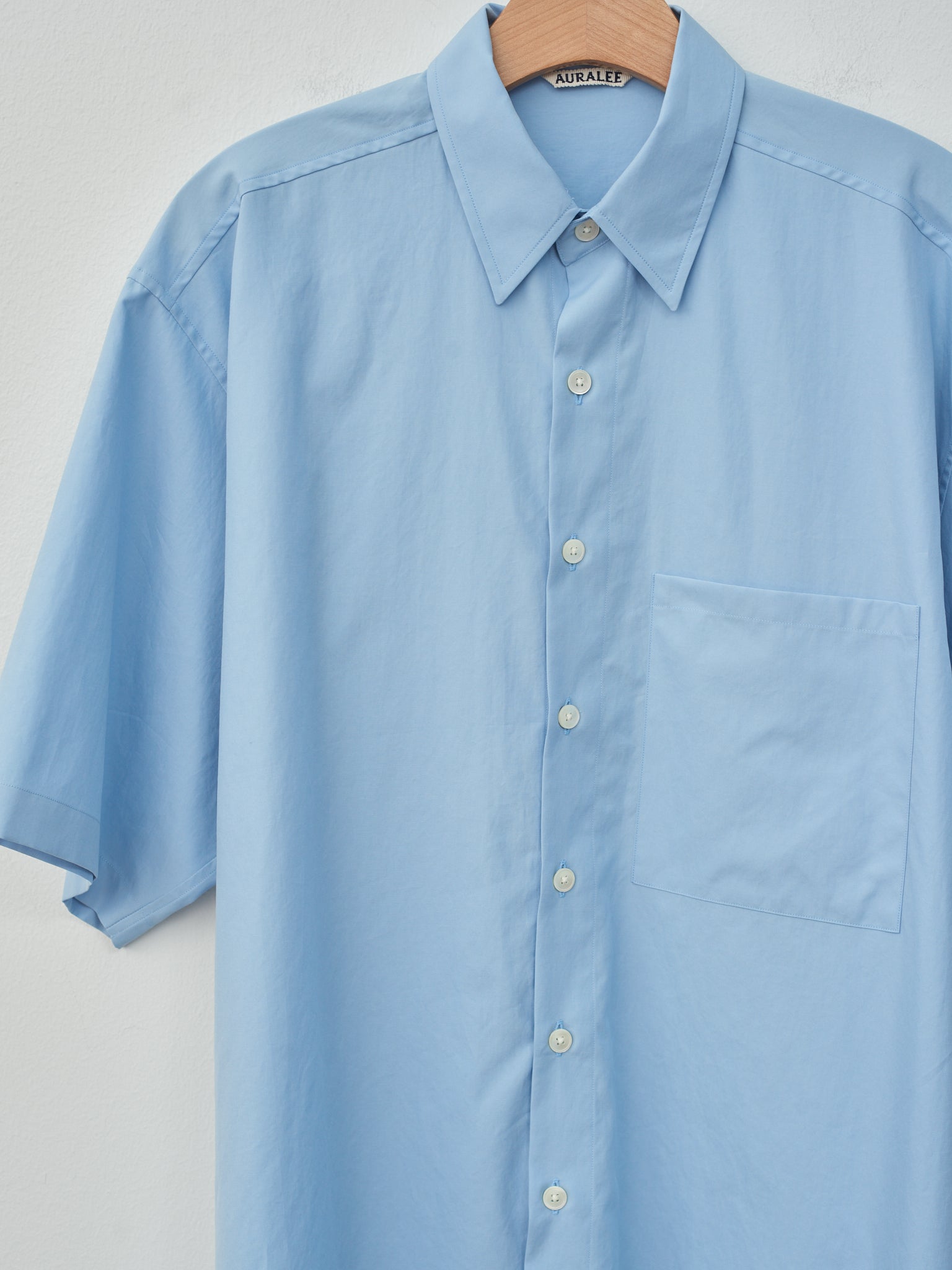 Namu Shop - Auralee Washed Finx Twill Big Half Sleeved Shirt - Sax Blue