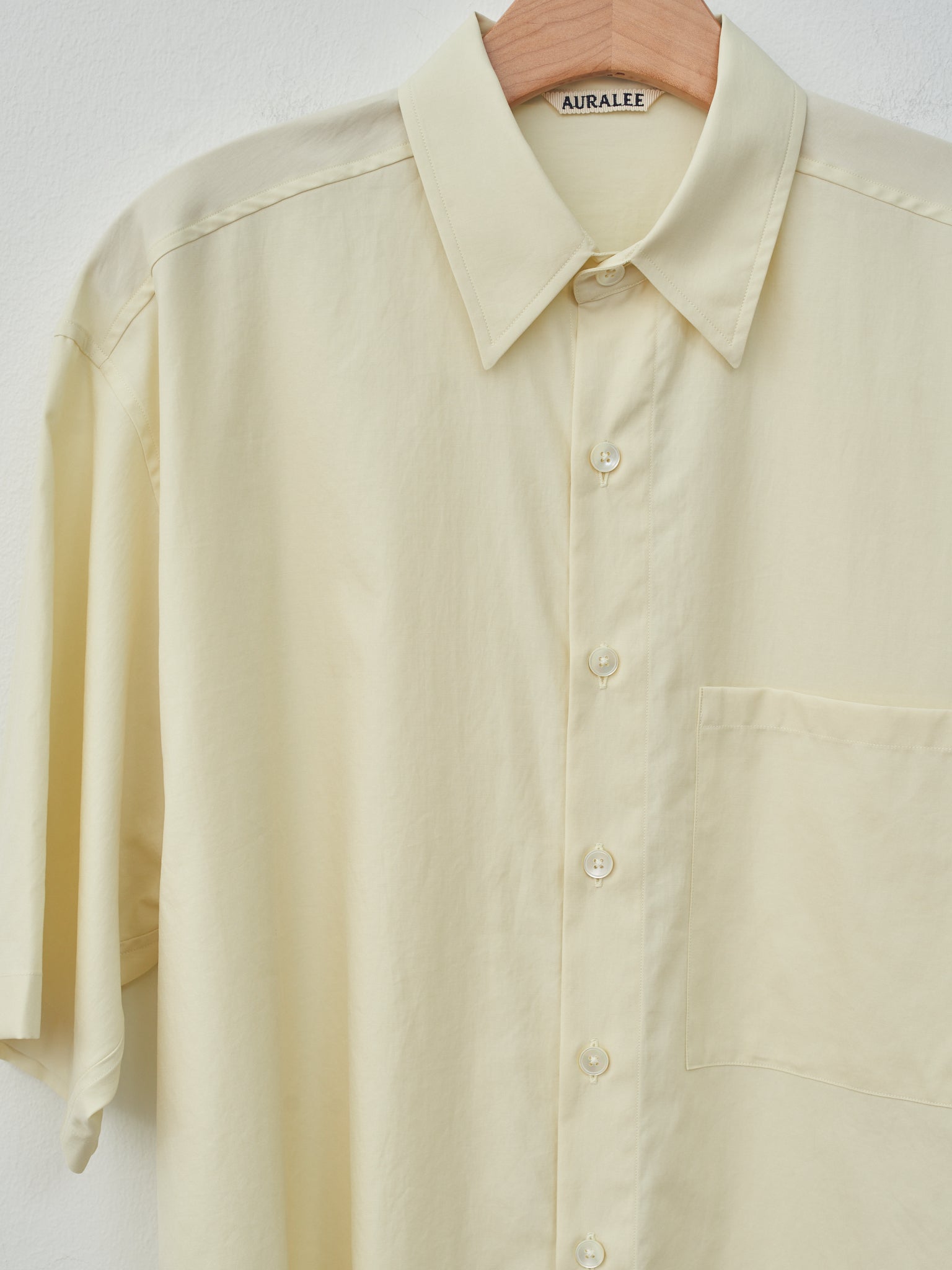 Namu Shop - Auralee Washed Finx Twill Big Half Sleeved Shirt - Light Yellow