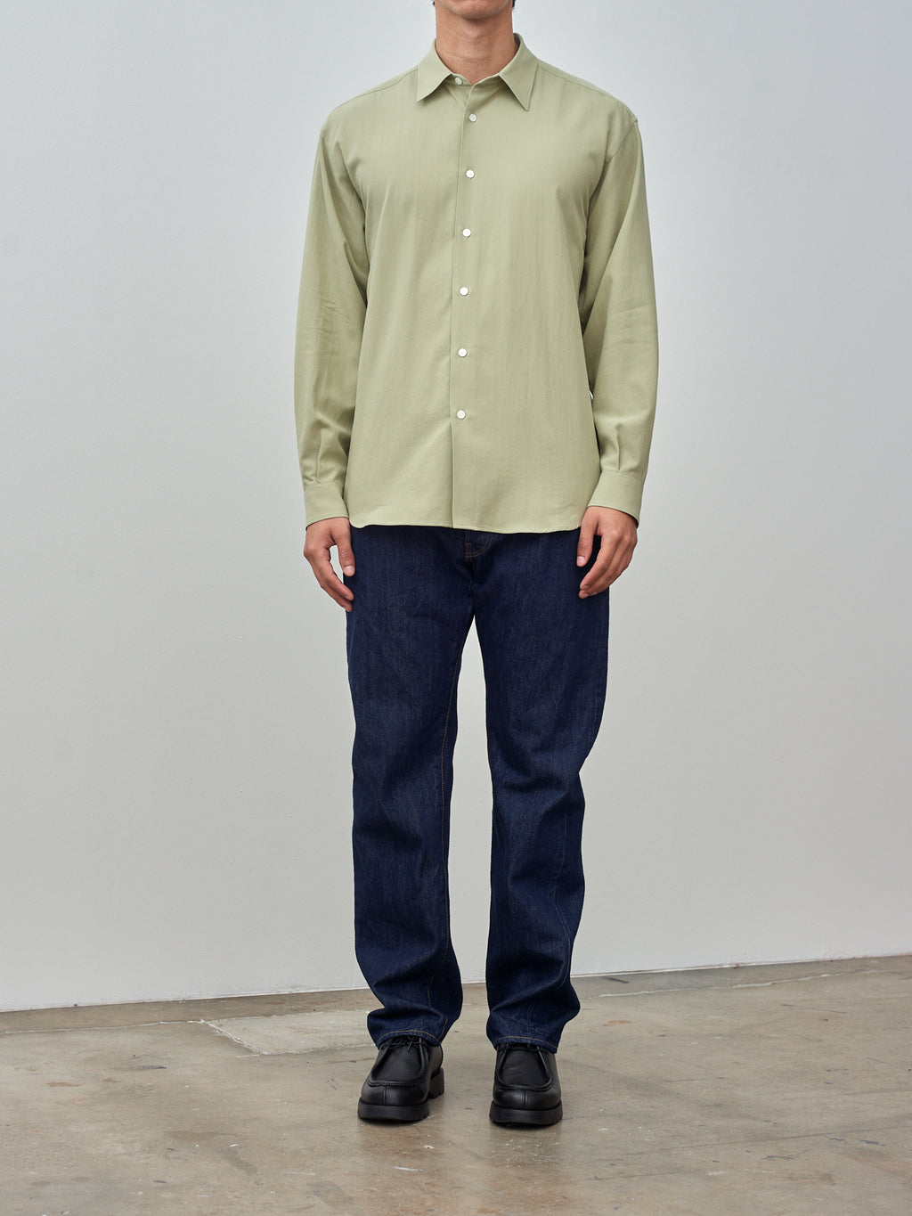 Namu Shop - Auralee Hard Twist Cotton Silk Viyella Shirt - Sage Green