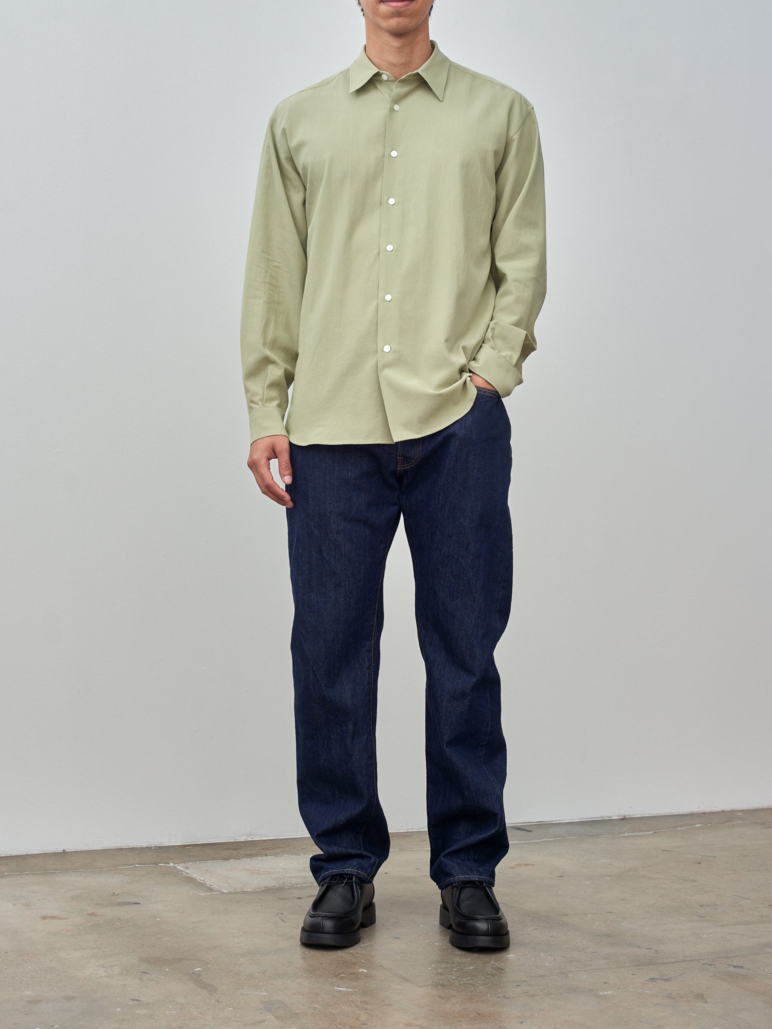 Namu Shop - Auralee Hard Twist Cotton Silk Viyella Shirt - Sage Green