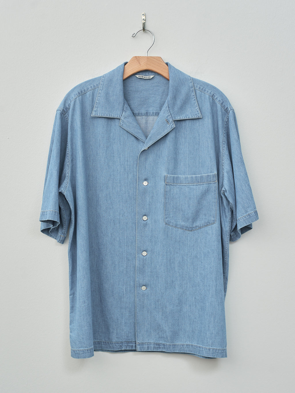Namu Shop - Auralee Selvedge Super Light Denim Half Sleeved Shirt - Washed Indigo