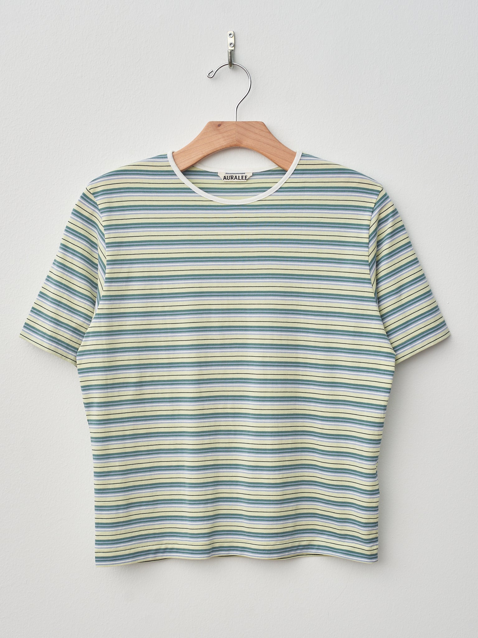 Namu Shop - Auralee Hard Twist Cotton Border Tee - Light Green Border