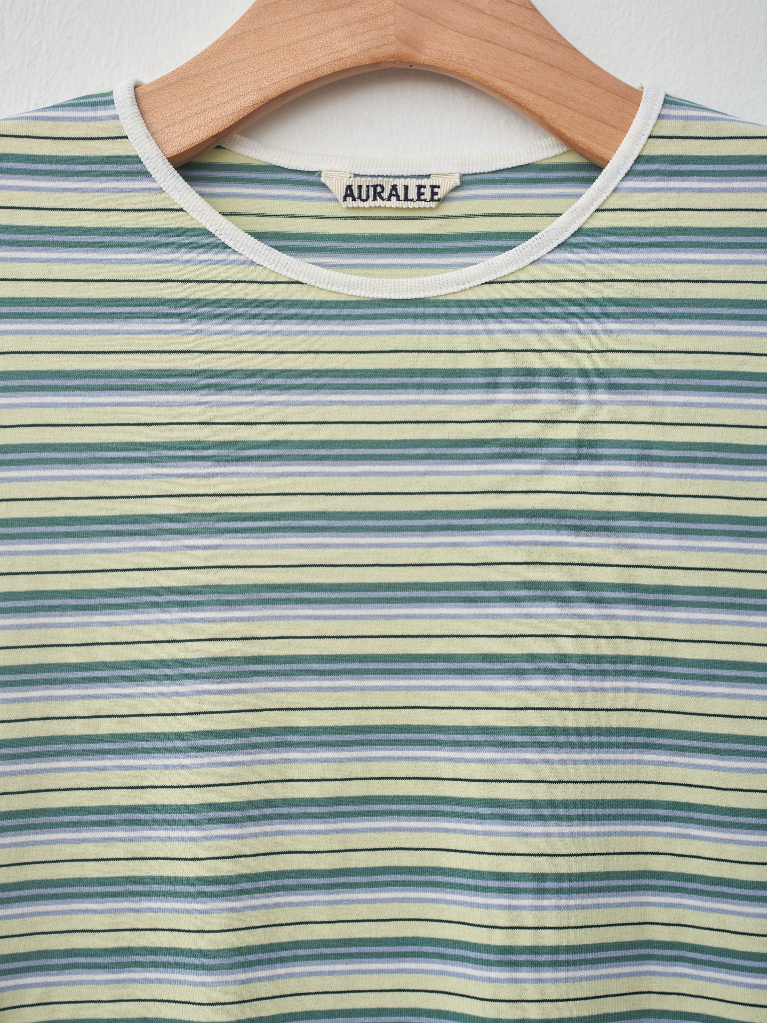 Namu Shop - Auralee Hard Twist Cotton Border Tee - Light Green Border