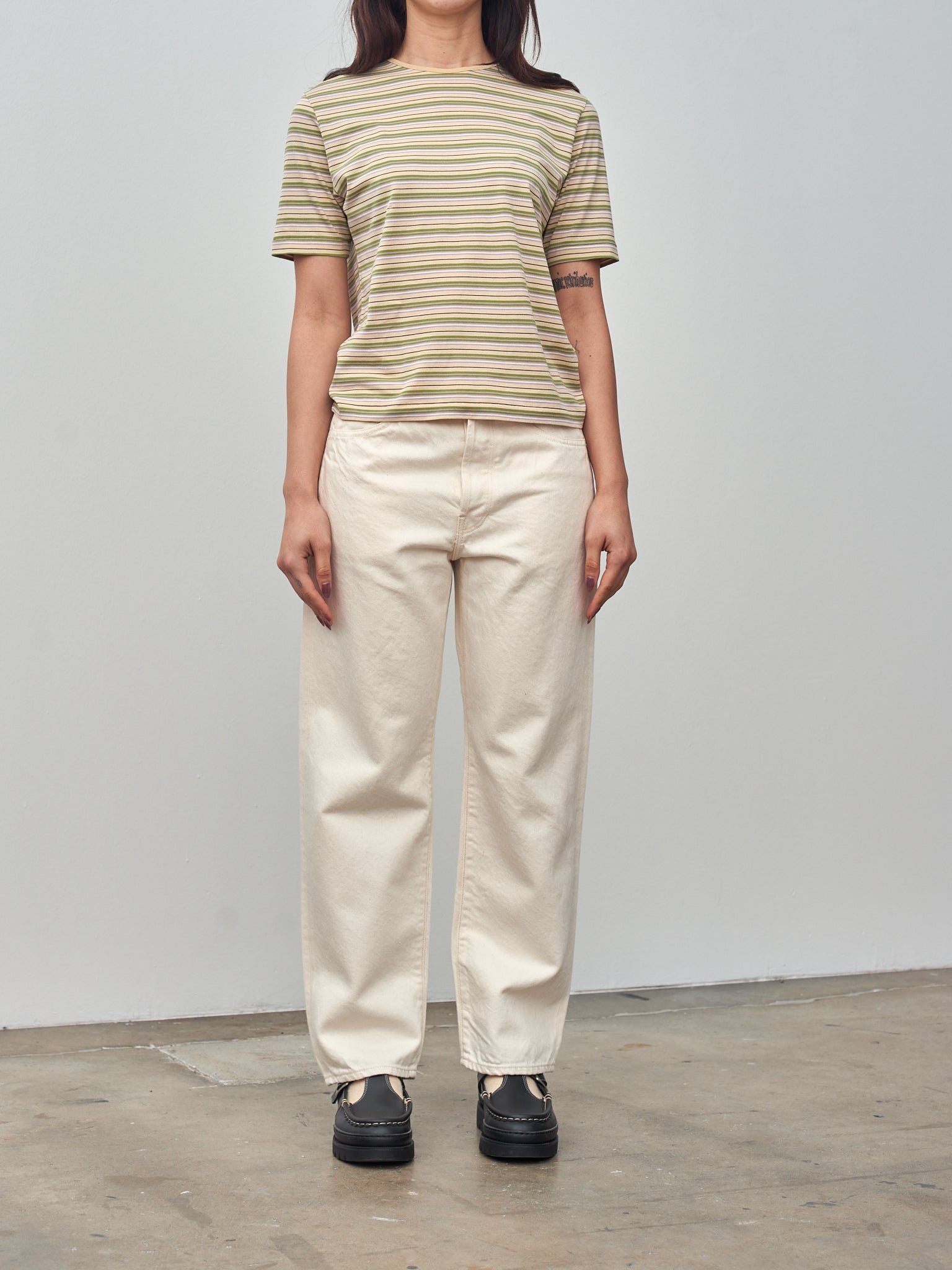 Namu Shop - Auralee Hard Twist Cotton Border Tee - Beige Border