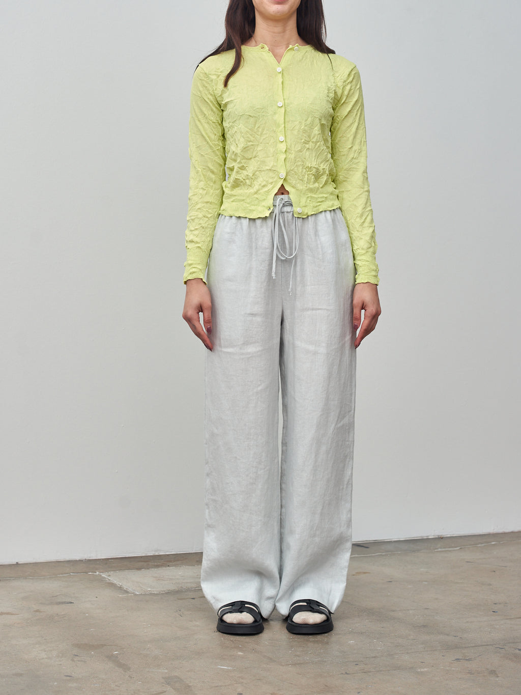 Namu Shop - Sayaka Davis Crinkled Knit Cardigan - Acid Lime
