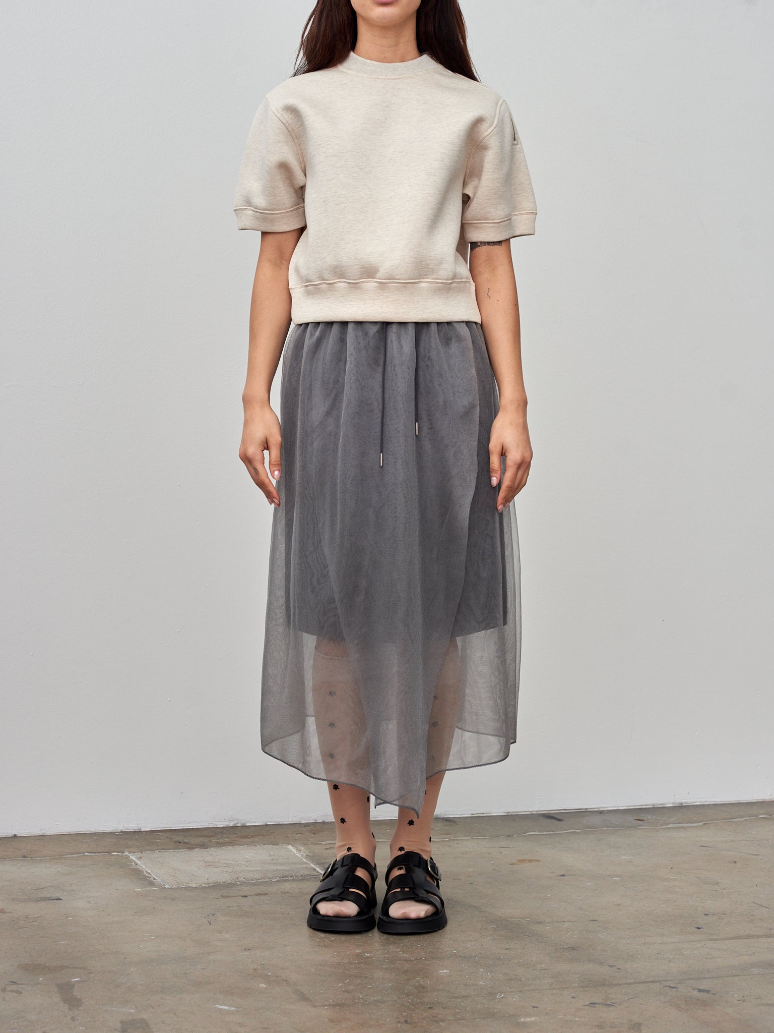 Namu Shop - Unfil Double Facing Jersey Cropped Half Sleeve Top - Oatmeal