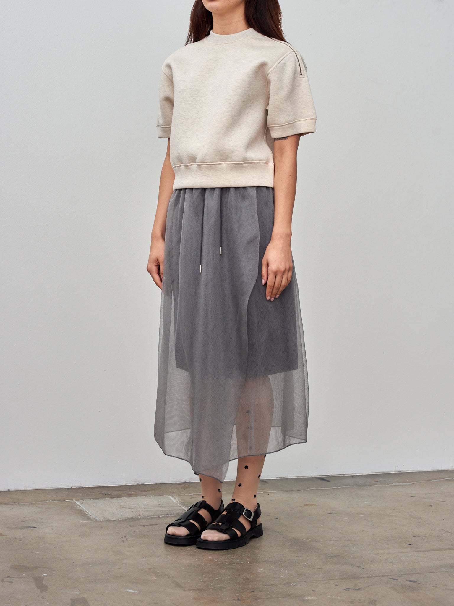 Namu Shop - Unfil Double Facing Jersey Cropped Half Sleeve Top - Oatmeal
