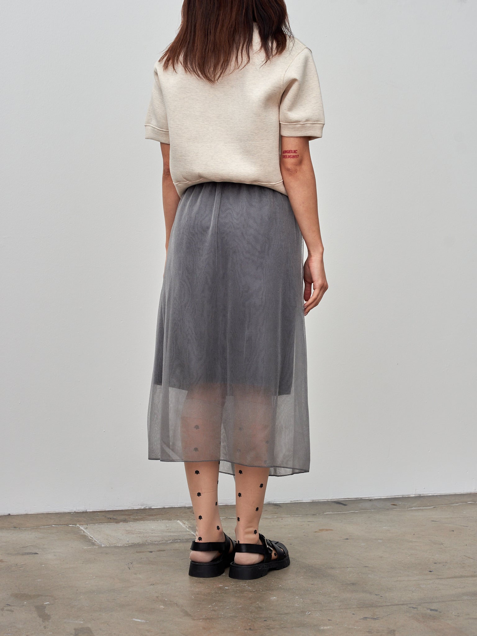 Namu Shop - Unfil Double Facing Jersey Cropped Half Sleeve Top - Oatmeal