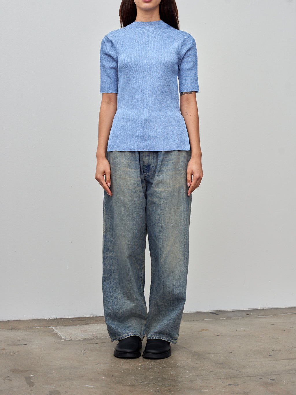 Namu Shop - Babaco Ribbed Half Sleeve Pullover - Blue Melange